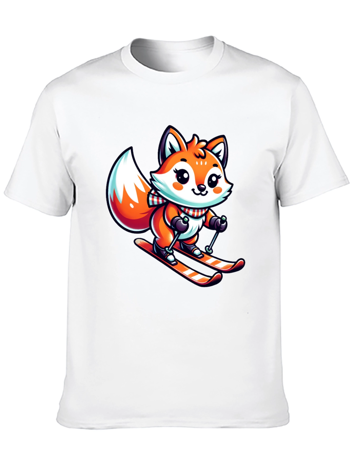 Cartoon Fox Skiing Graphic Tee - Cute Winter Design