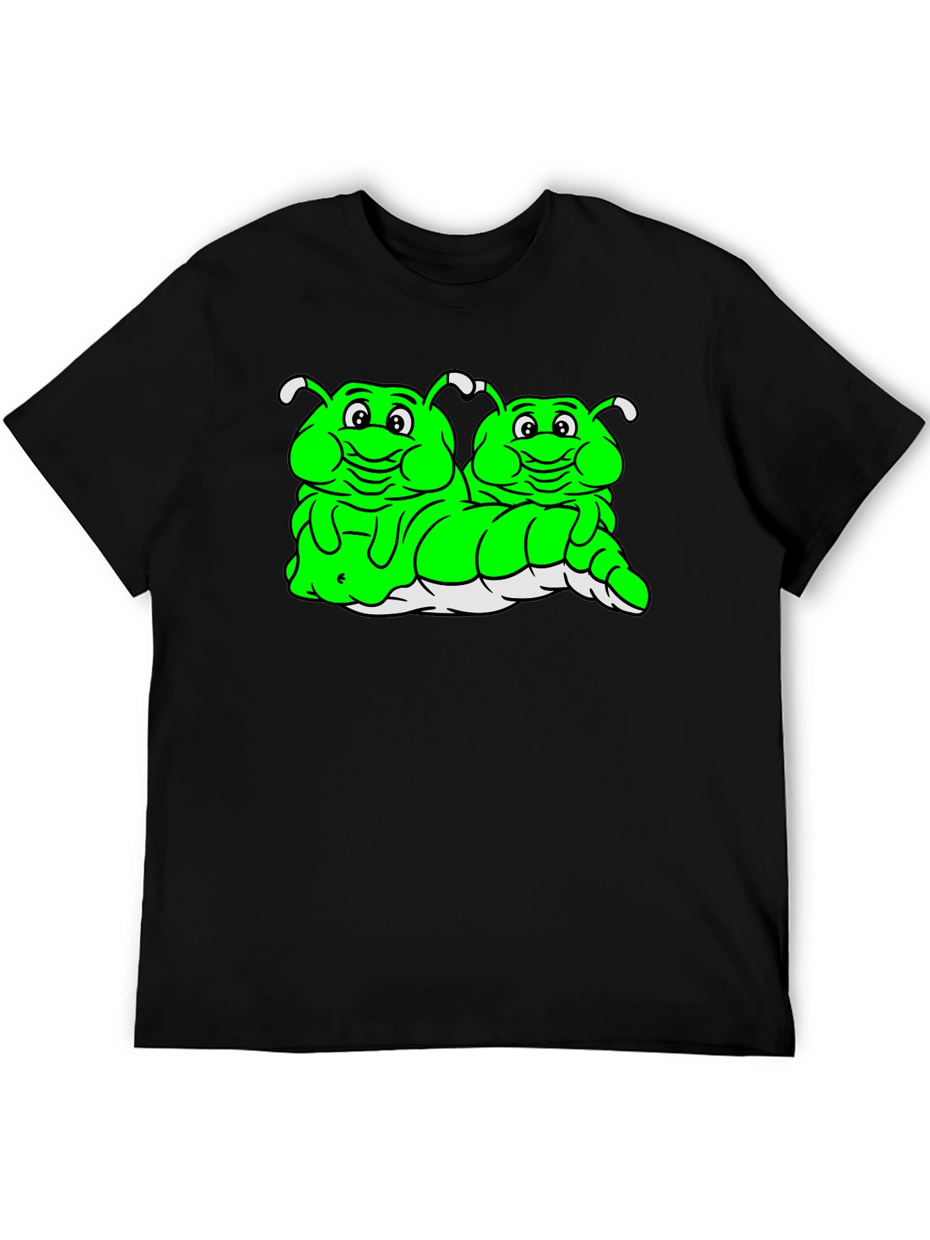 Cartoon Caterpillar Black T-Shirt