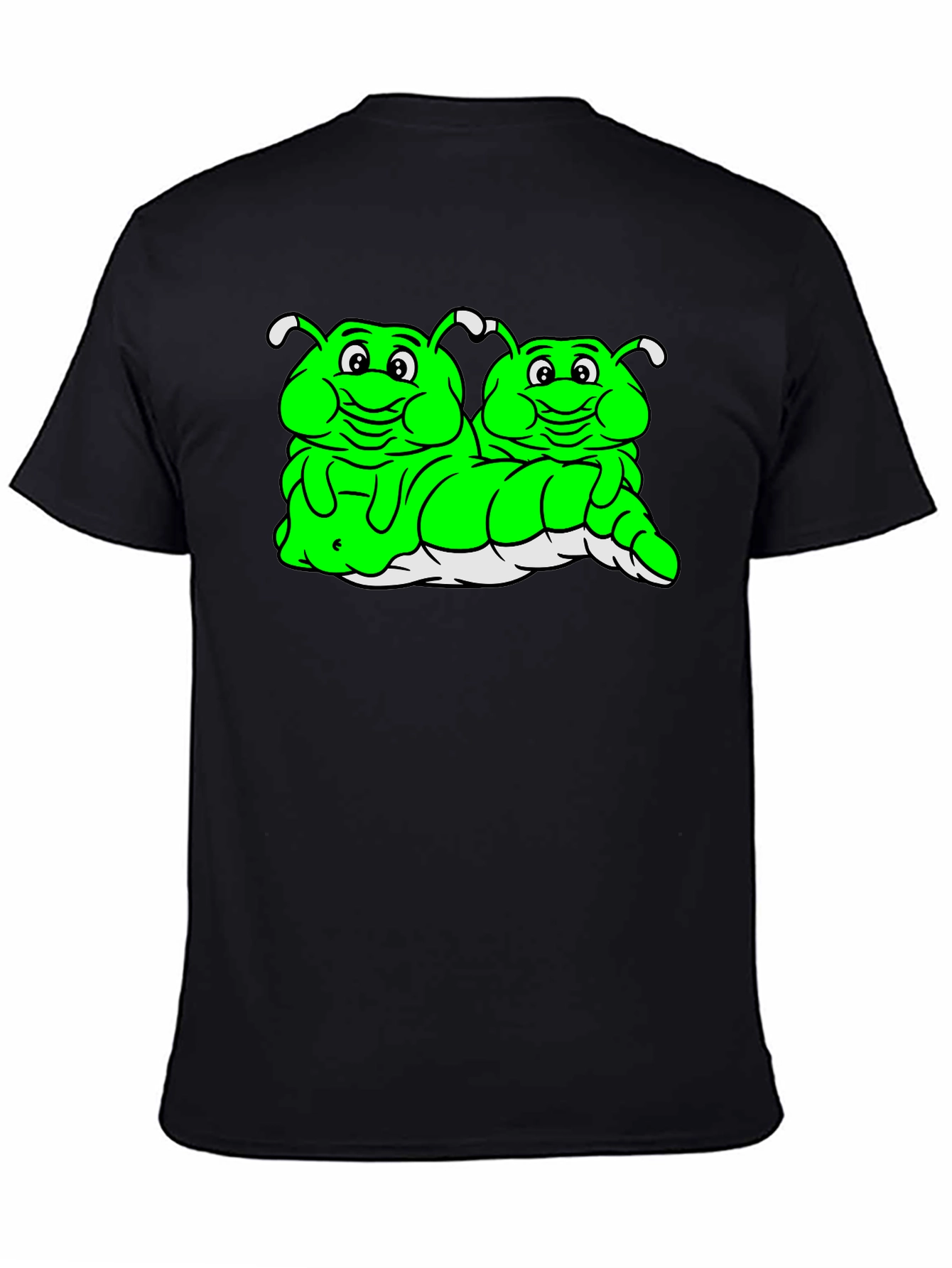 Cartoon Caterpillar Black T-Shirt
