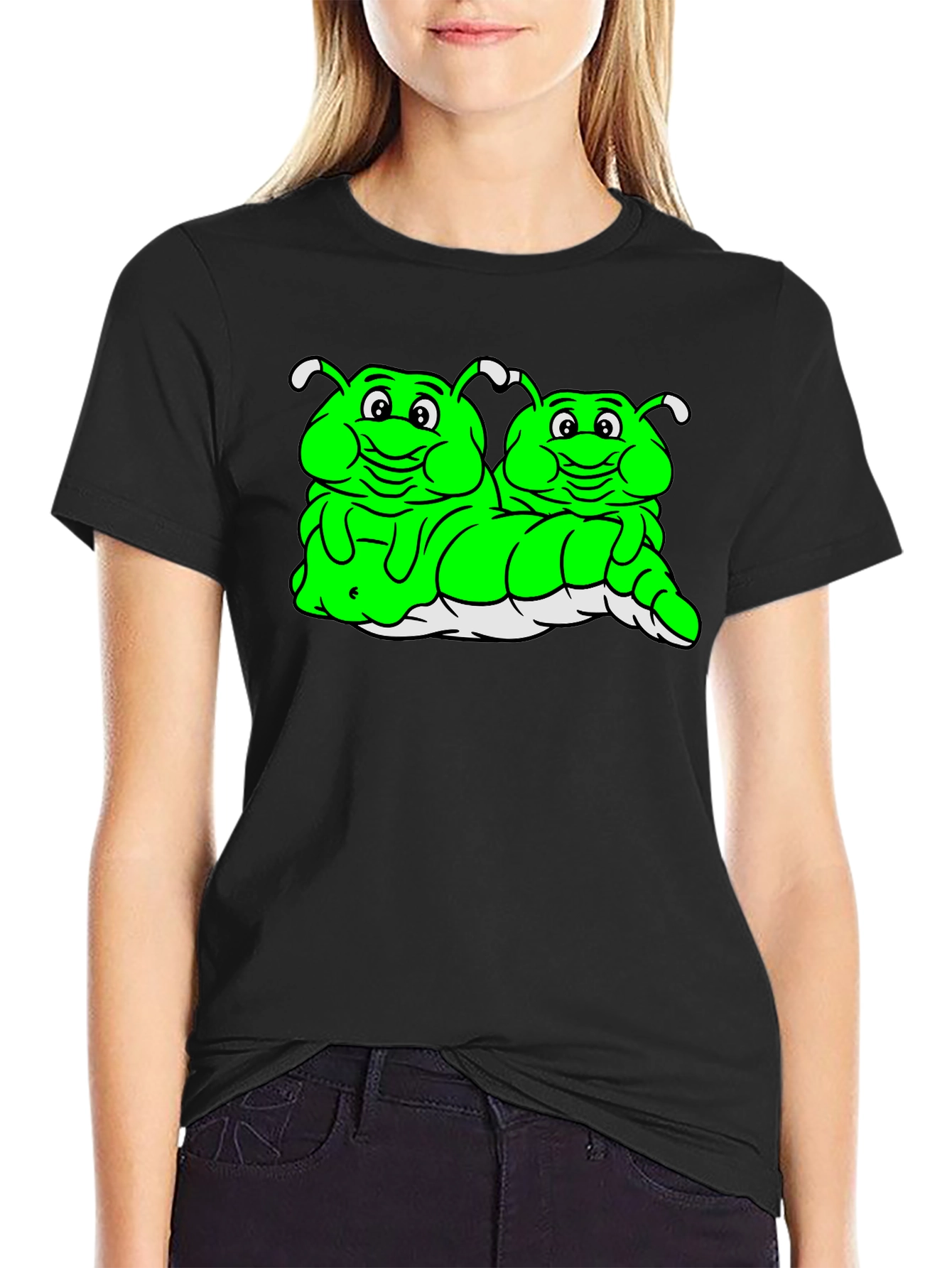 Cartoon Caterpillar Black T-Shirt