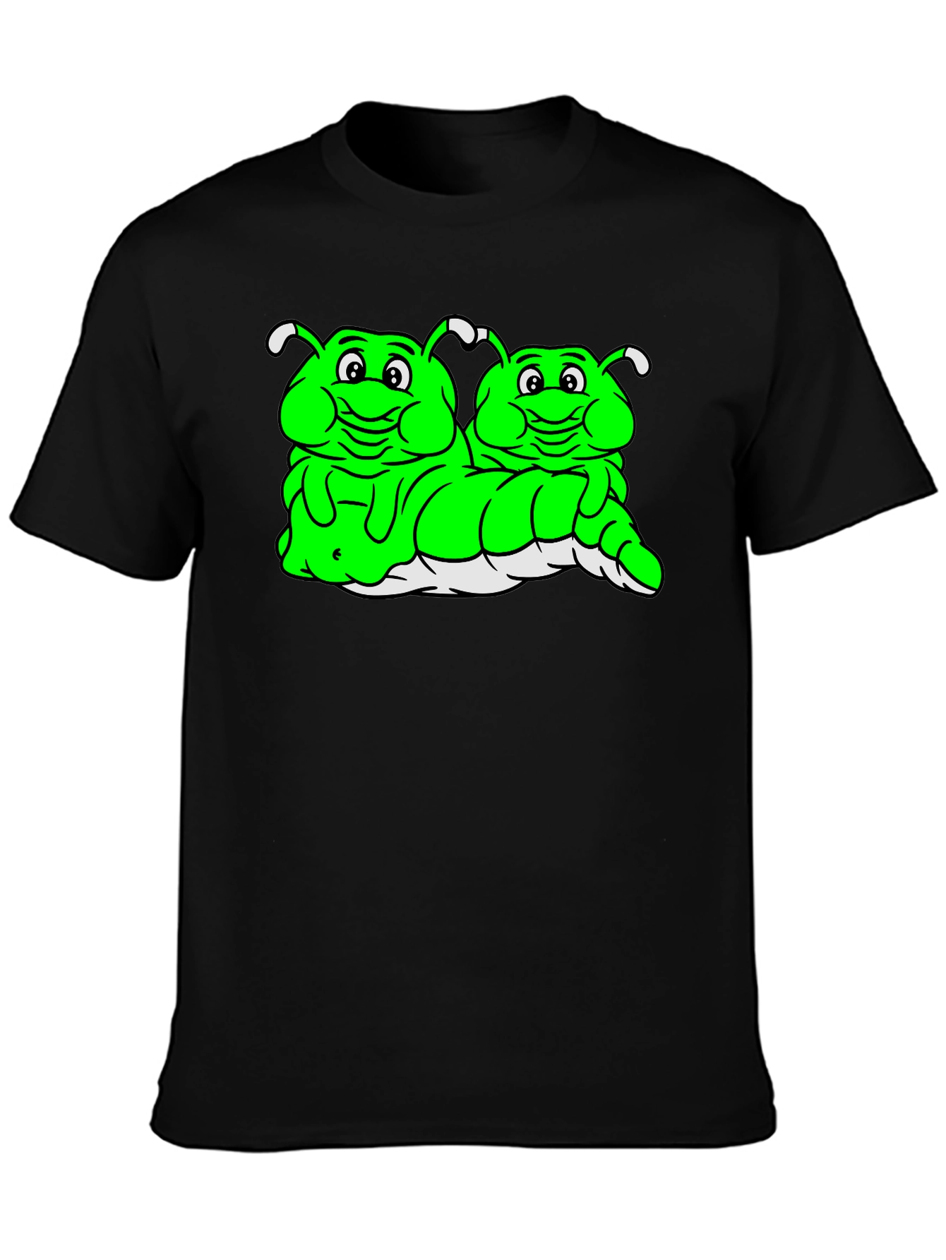 Cartoon Caterpillar Black T-Shirt