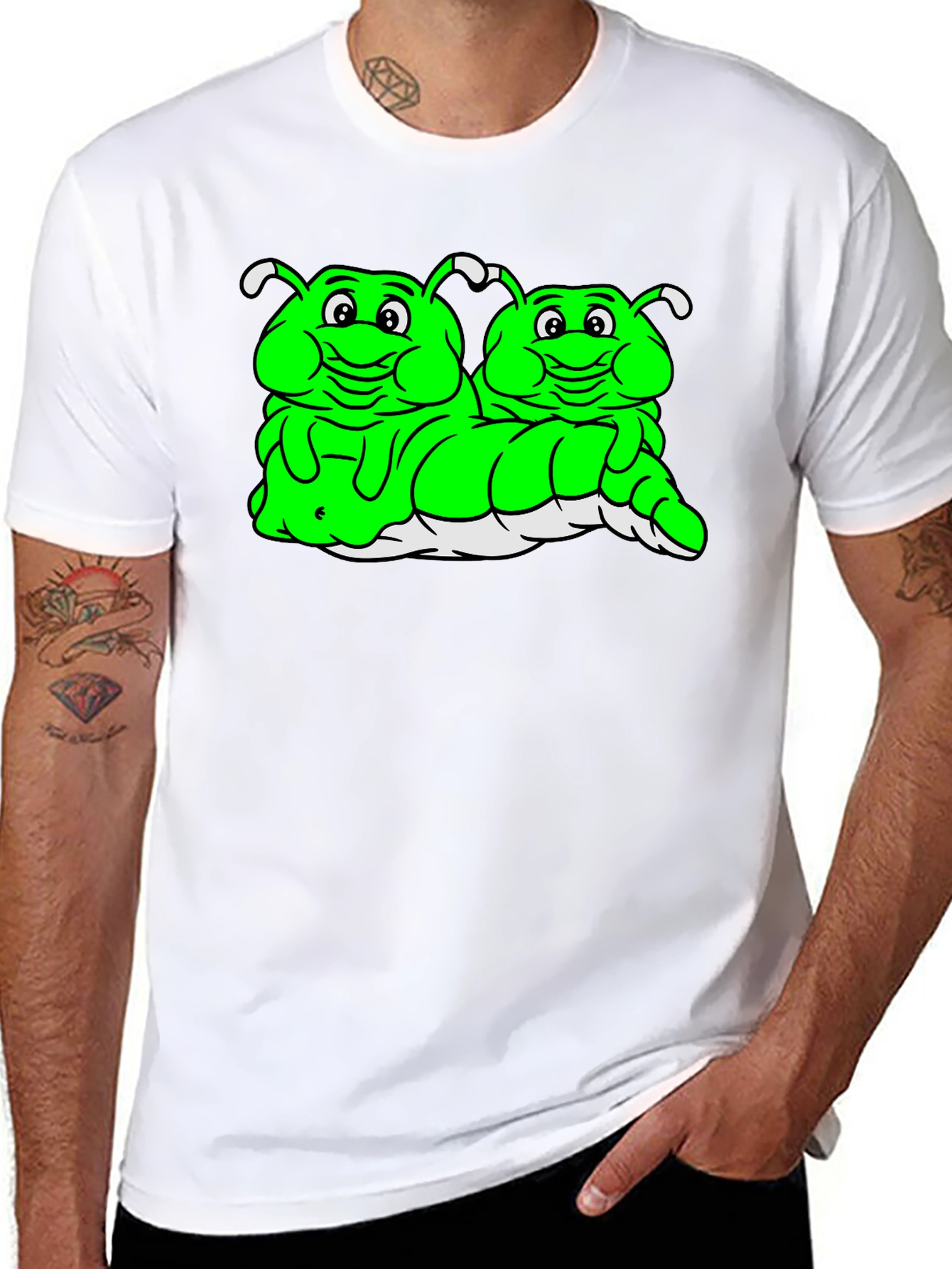 Cartoon Caterpillar Black T-Shirt