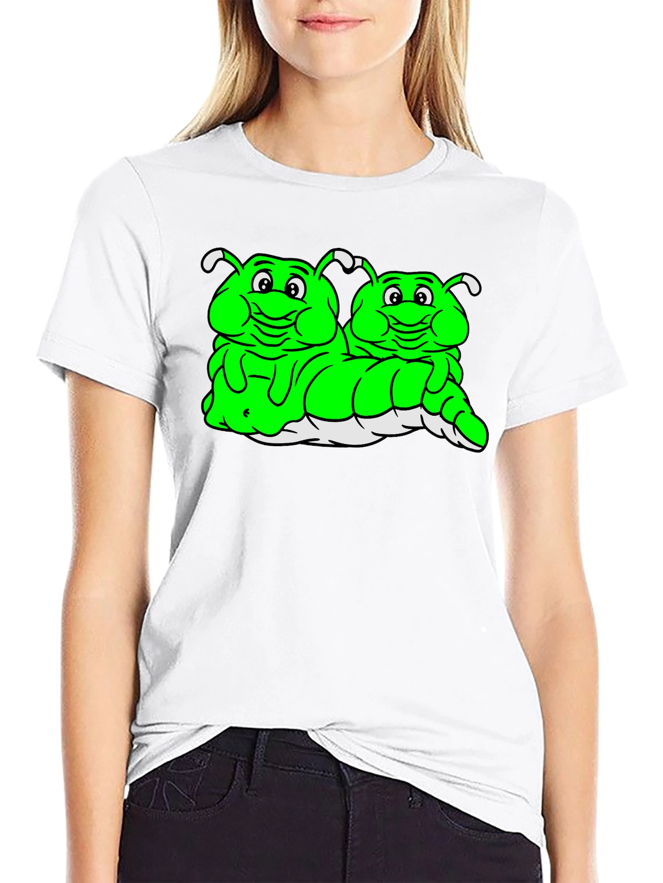 Cartoon Caterpillar Black T-Shirt