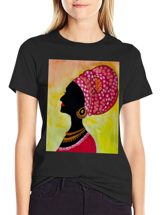 Black T-Shirt with African Woman Art
