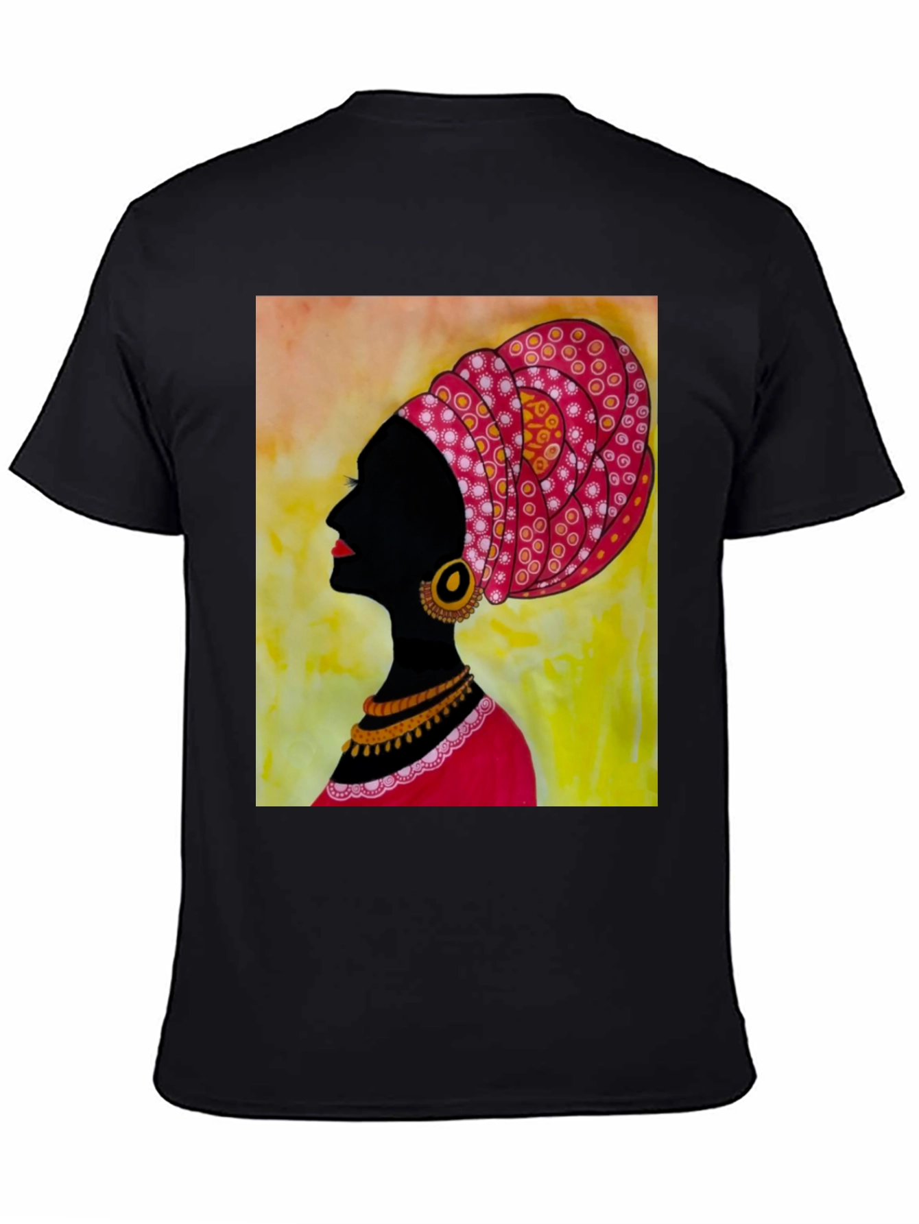 Black T-Shirt with African Woman Art