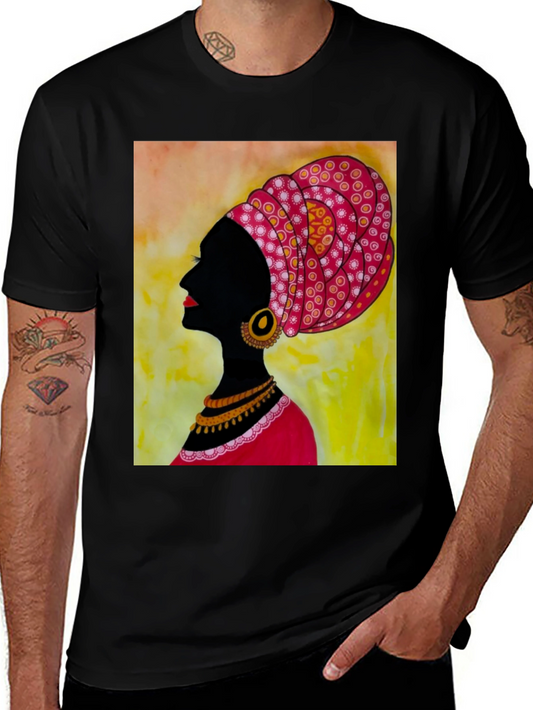 Black T-Shirt with African Woman Art