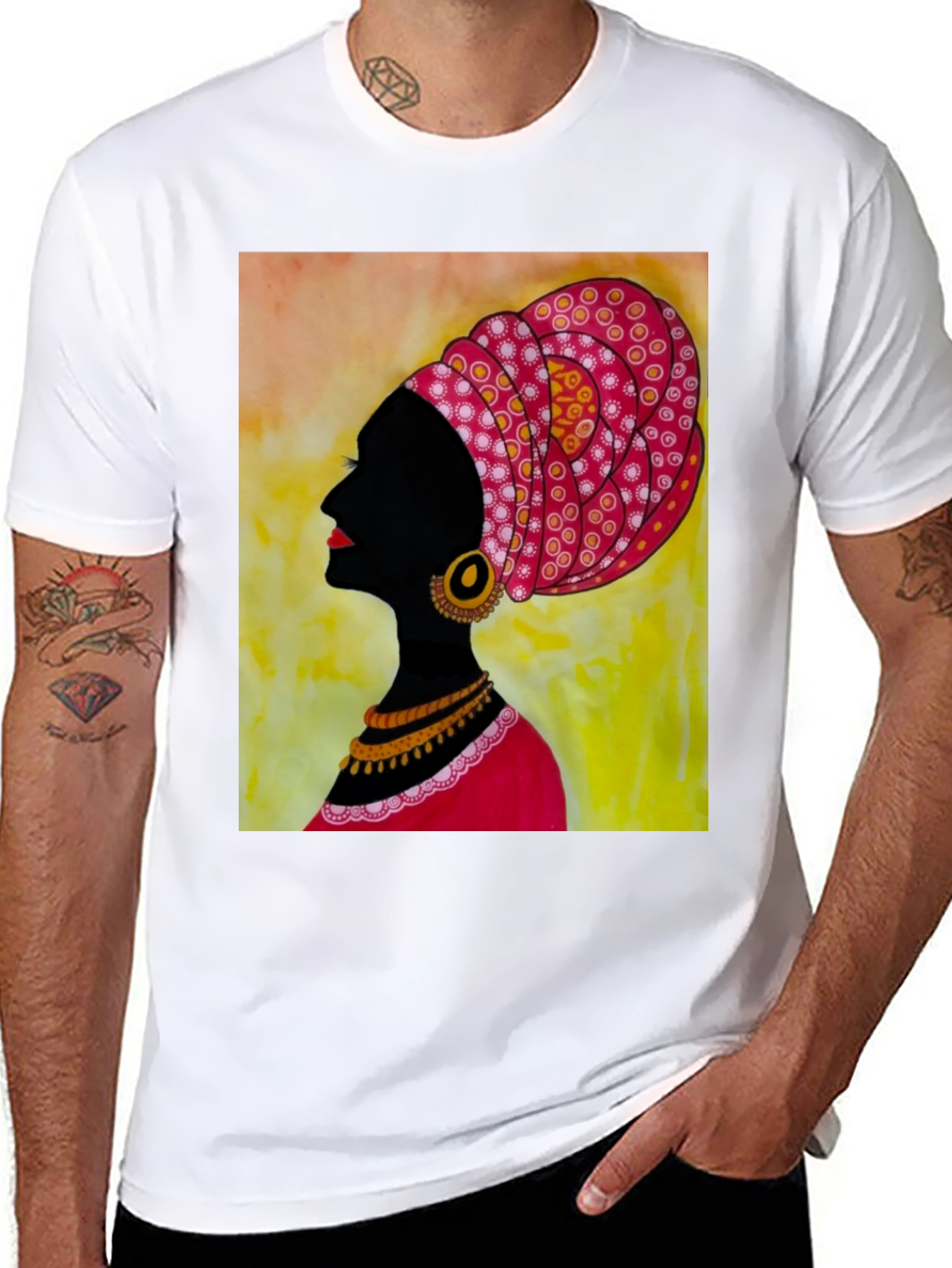 Black T-Shirt with African Woman Art