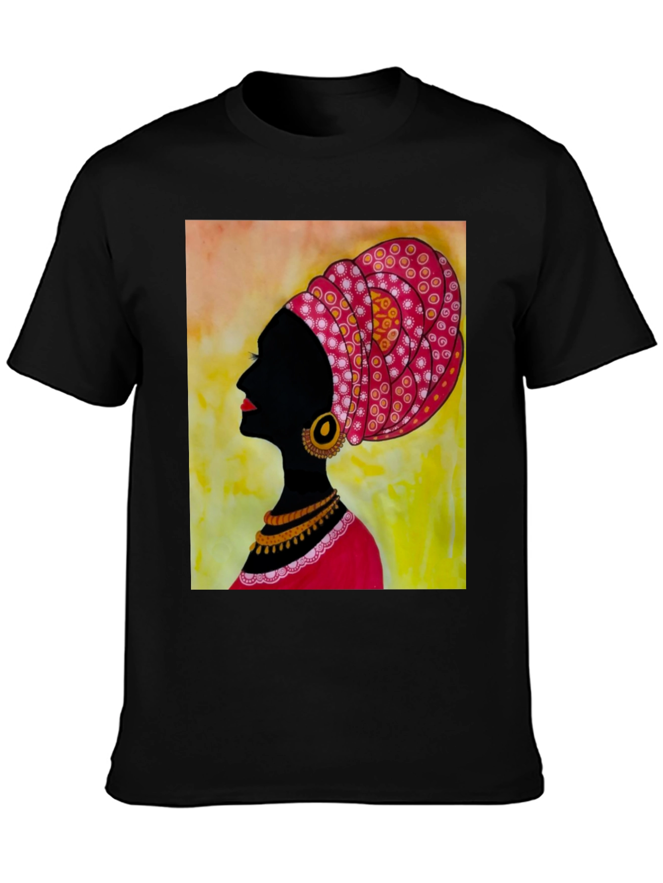 Black T-Shirt with African Woman Art