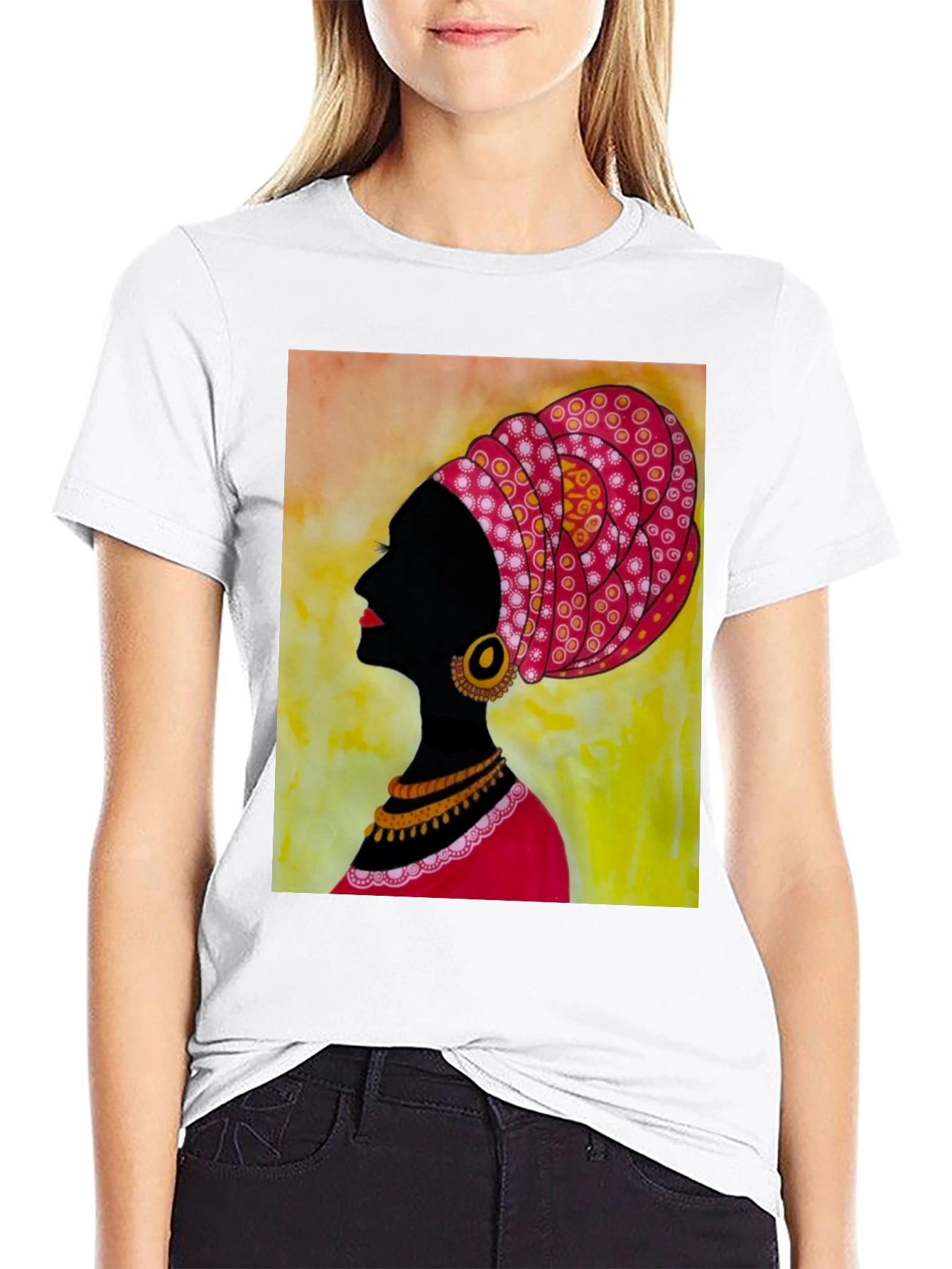Black T-Shirt with African Woman Art