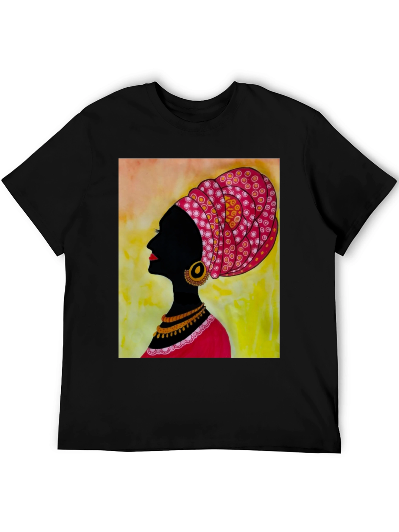 Black T-Shirt with African Woman Art