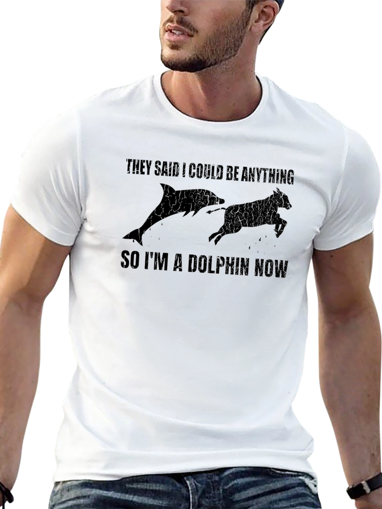 Funny Dolphin Now Mens Black T-Shirt