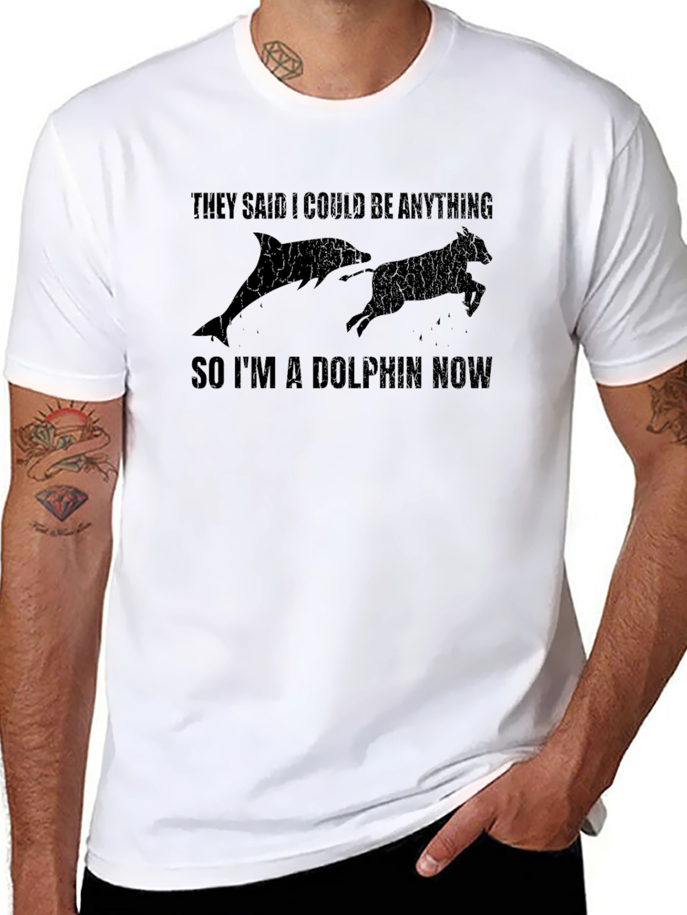Funny Dolphin Now Mens Black T-Shirt