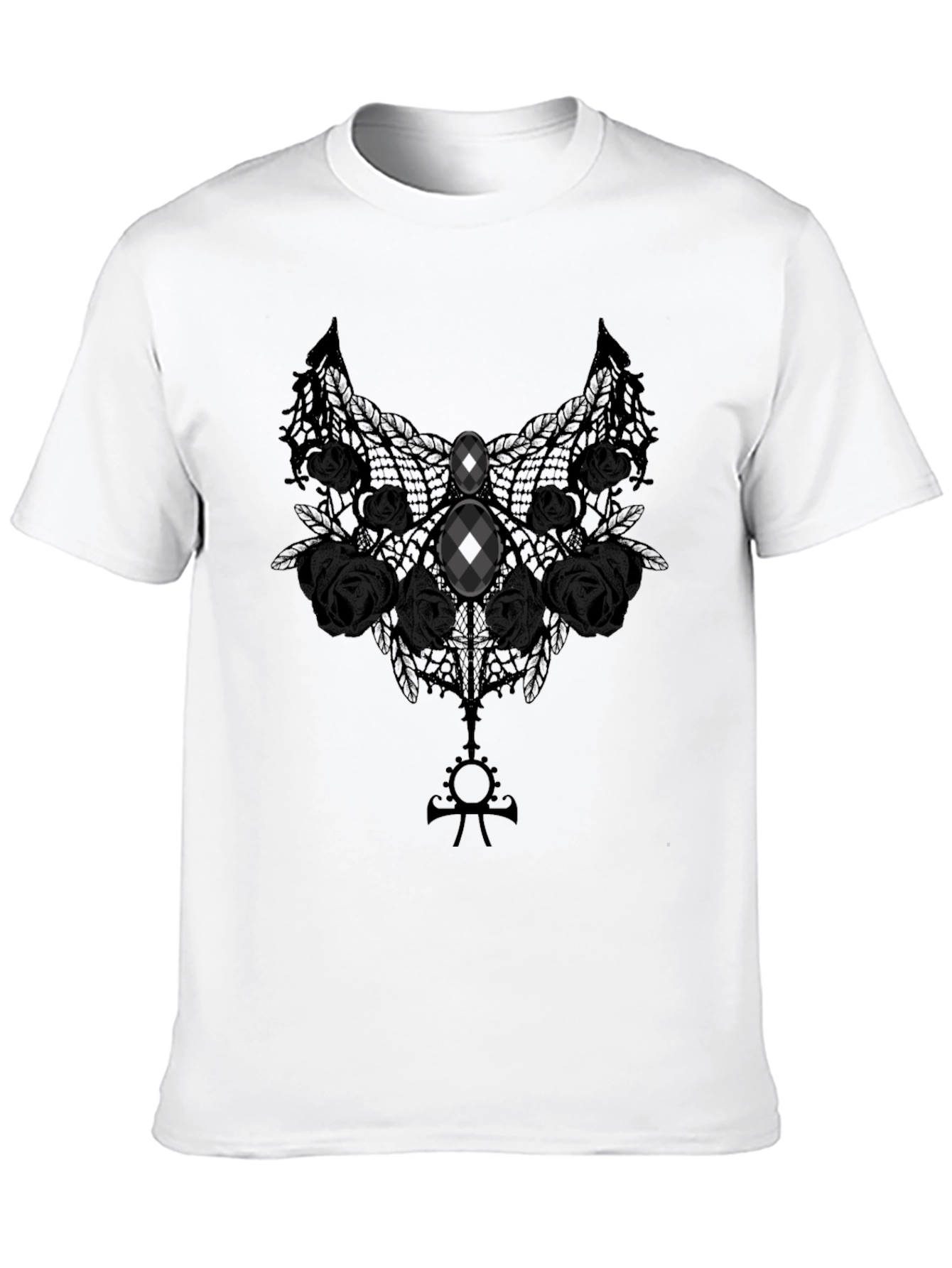 Gothic Lace Rose Graphic Tee - Dark Elegance
