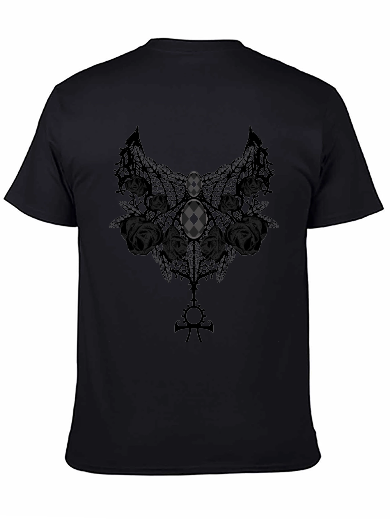 Gothic Lace Rose Graphic Tee - Dark Elegance