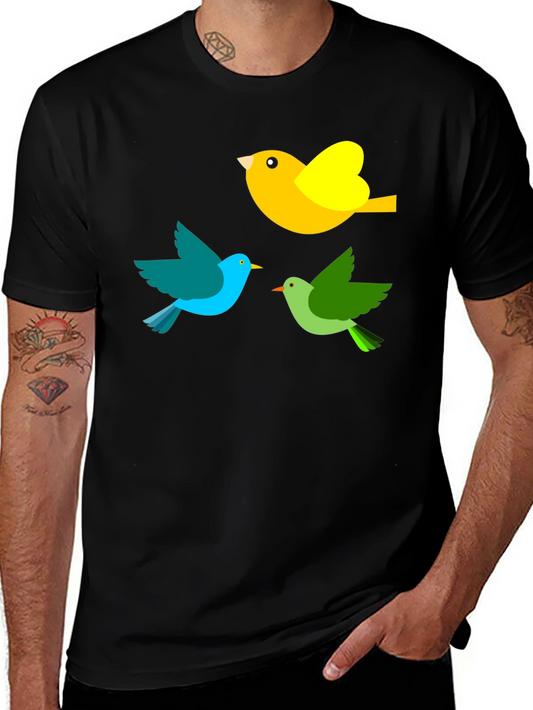 Bird Trio Graphic Tee - Black Cotton T-Shirt