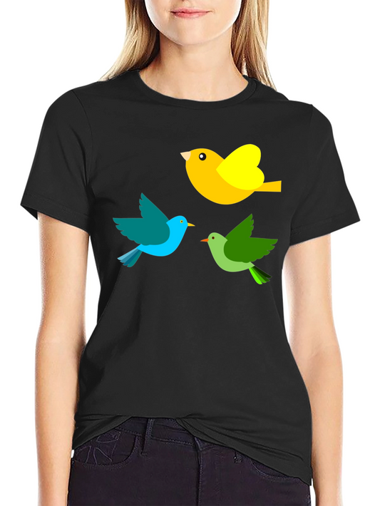 Bird Trio Graphic Tee - Black Cotton T-Shirt