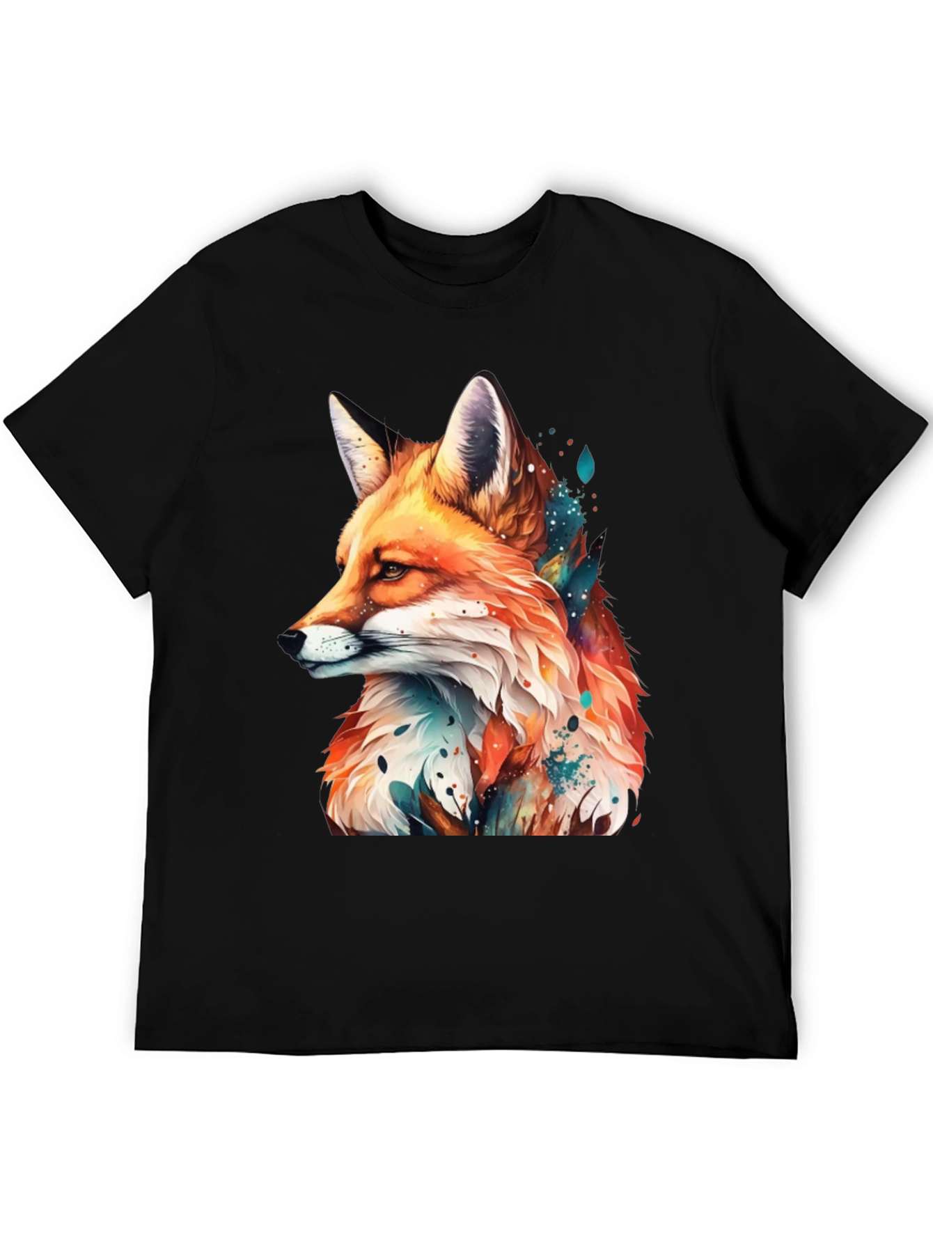 Fox Graphic Black Tee - Artistic Animal Print