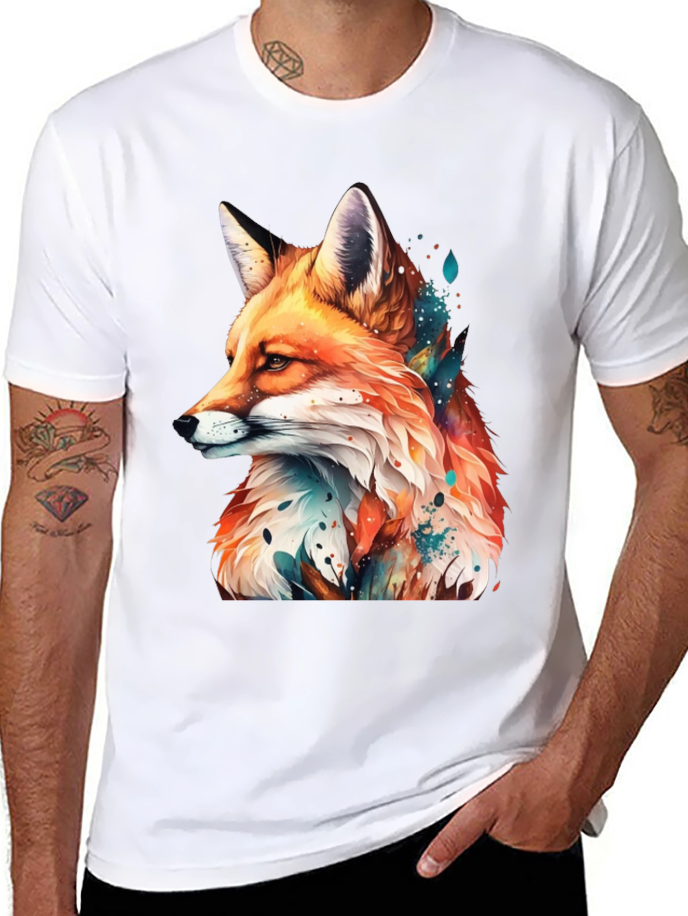 Fox Graphic Black Tee - Artistic Animal Print