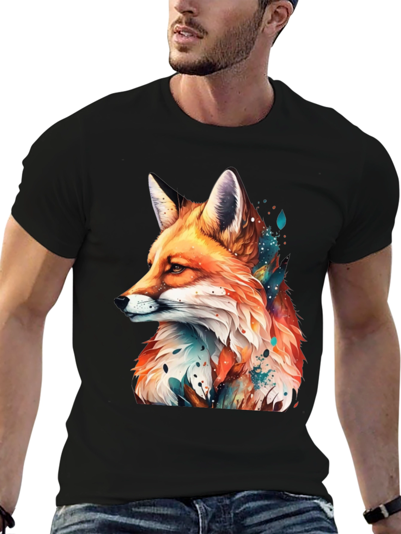 Fox Graphic Black Tee - Artistic Animal Print