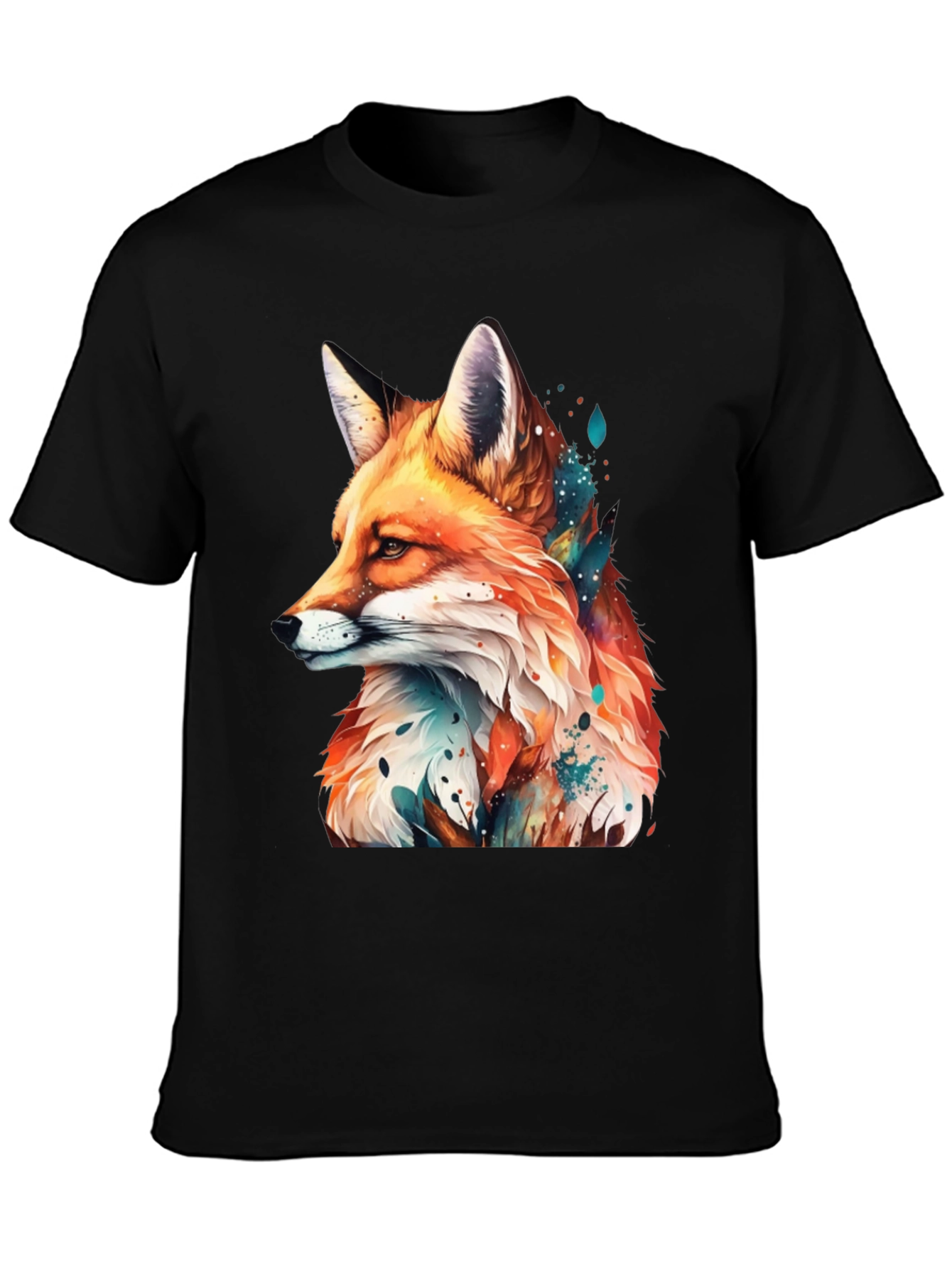 Fox Graphic Black Tee - Artistic Animal Print