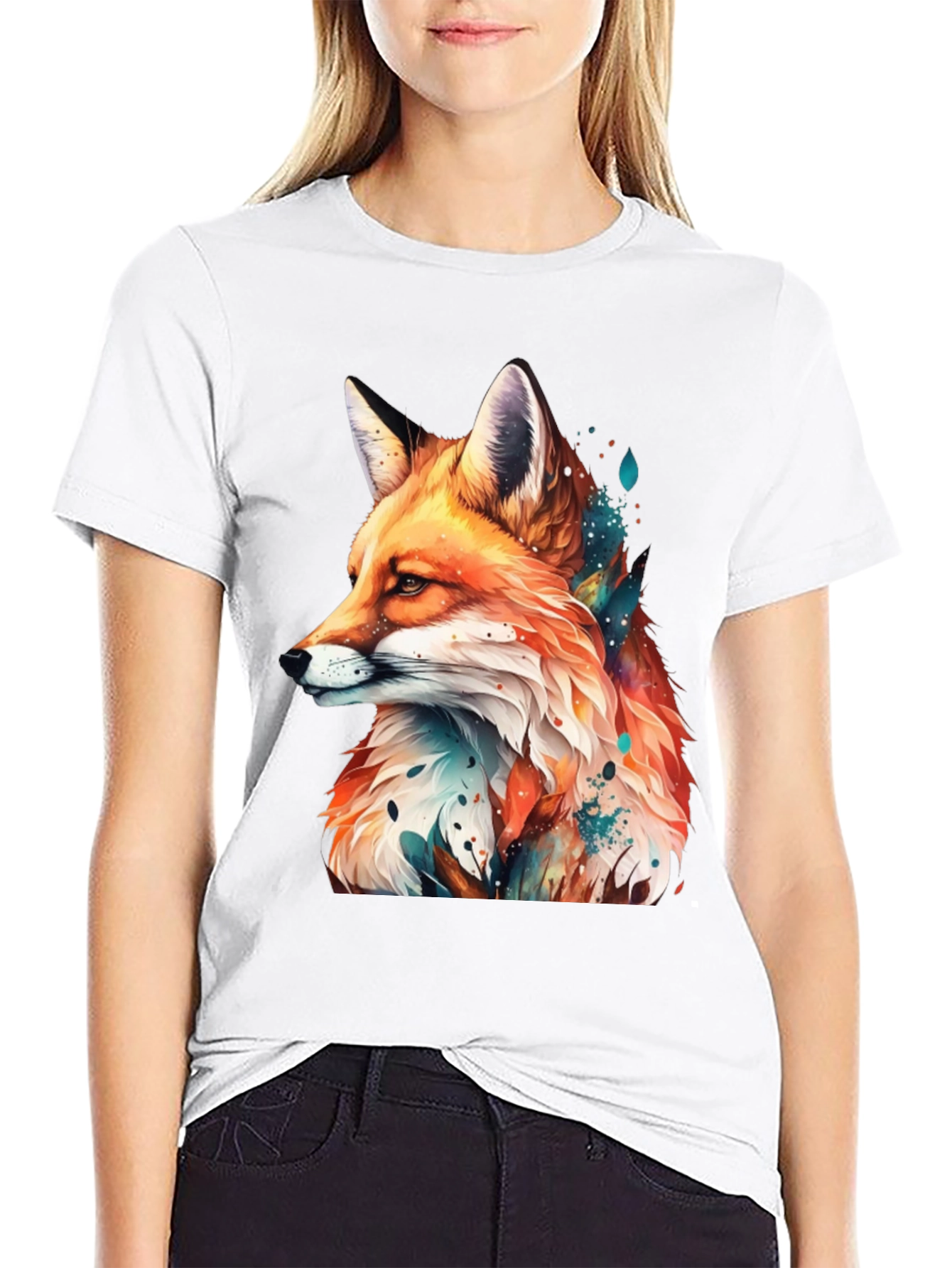 Fox Graphic Black Tee - Artistic Animal Print