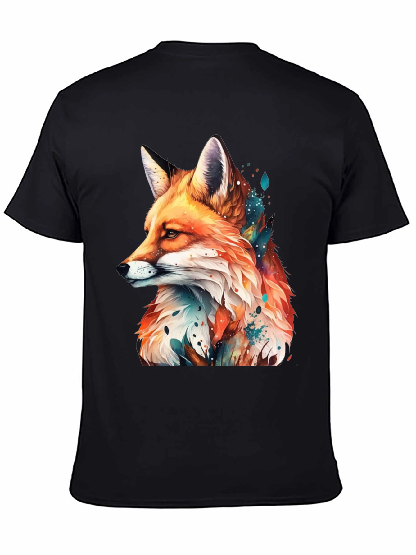 Fox Graphic Black Tee - Artistic Animal Print