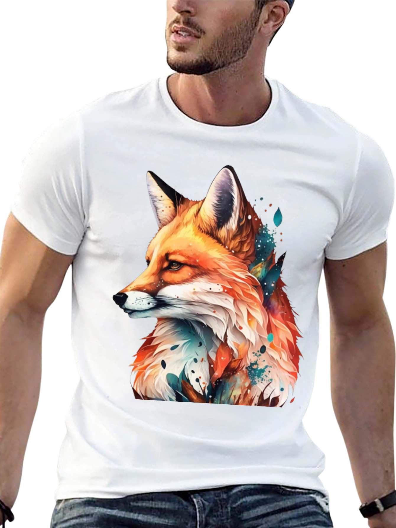 Fox Graphic Black Tee - Artistic Animal Print