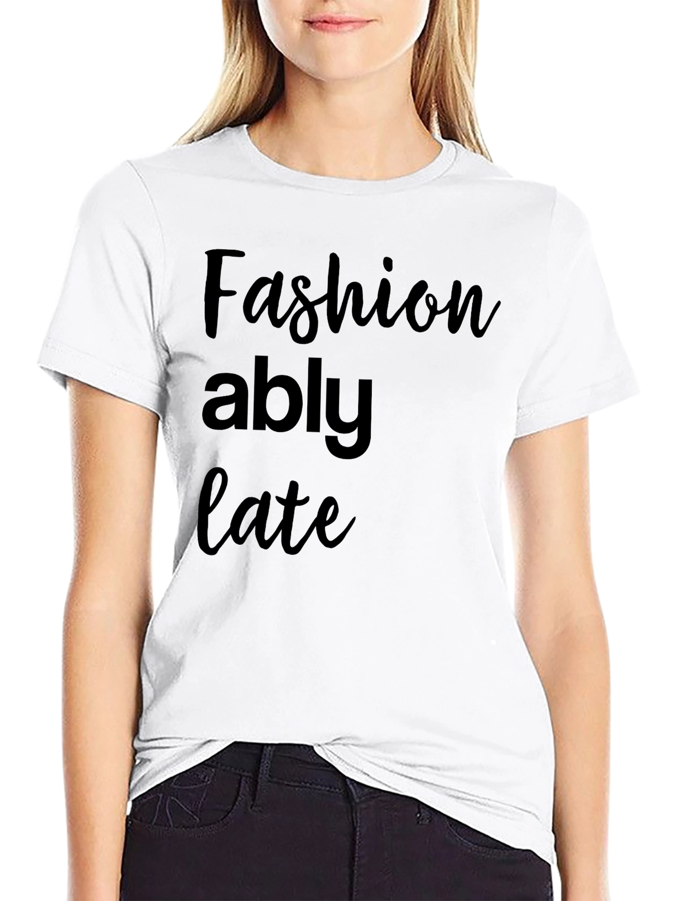 Fashionably Late Black Graphic Tee Shirt
