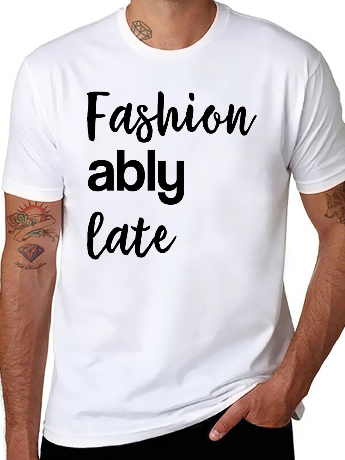 Fashionably Late Black Graphic Tee Shirt