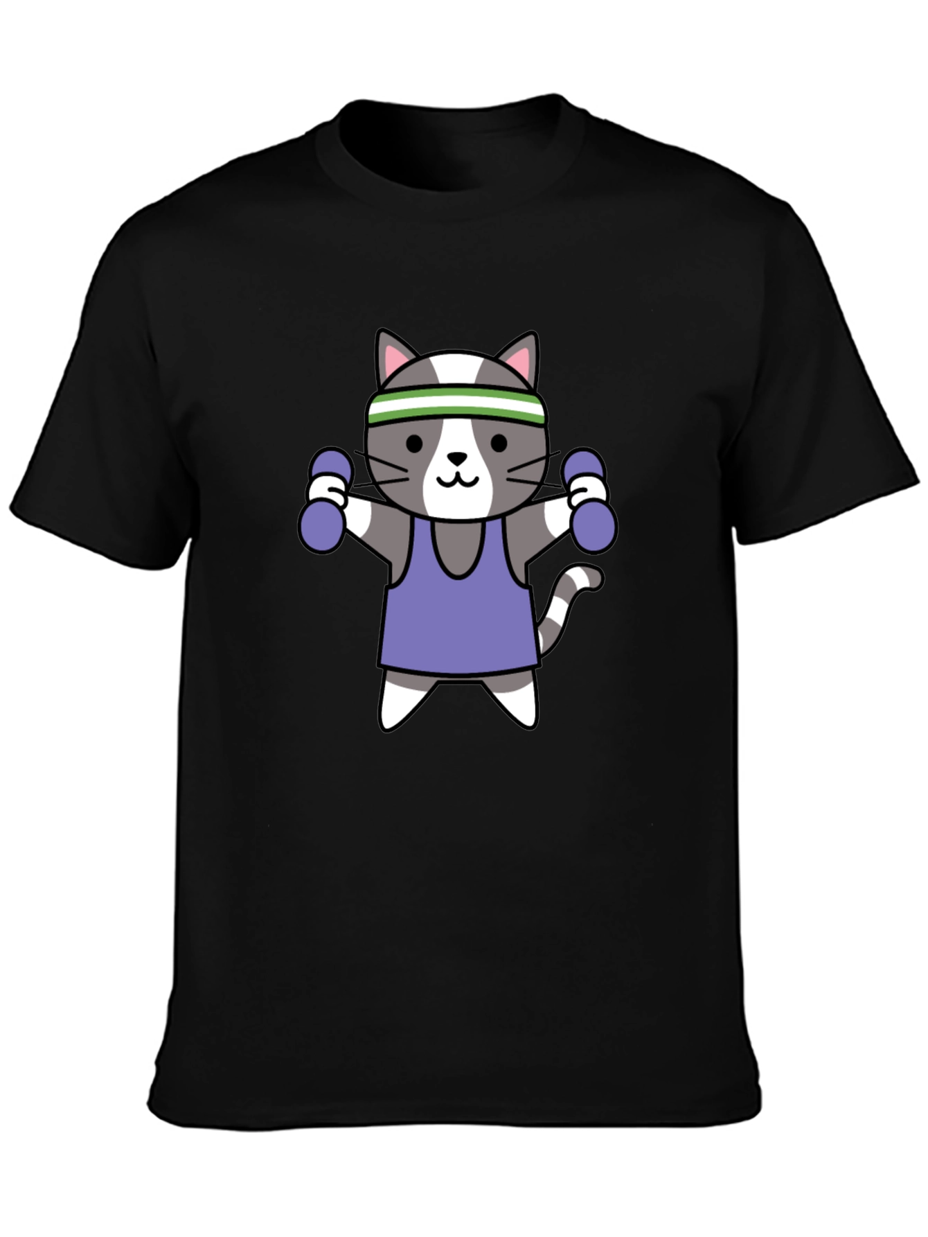 Workout Cat Graphic T-Shirt - Black Cotton Tee