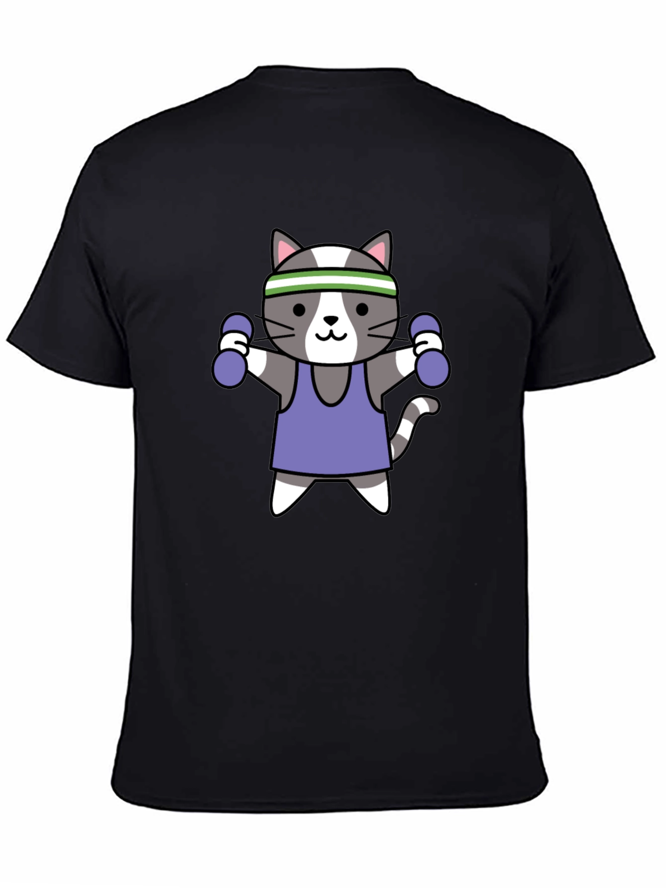 Workout Cat Graphic T-Shirt - Black Cotton Tee