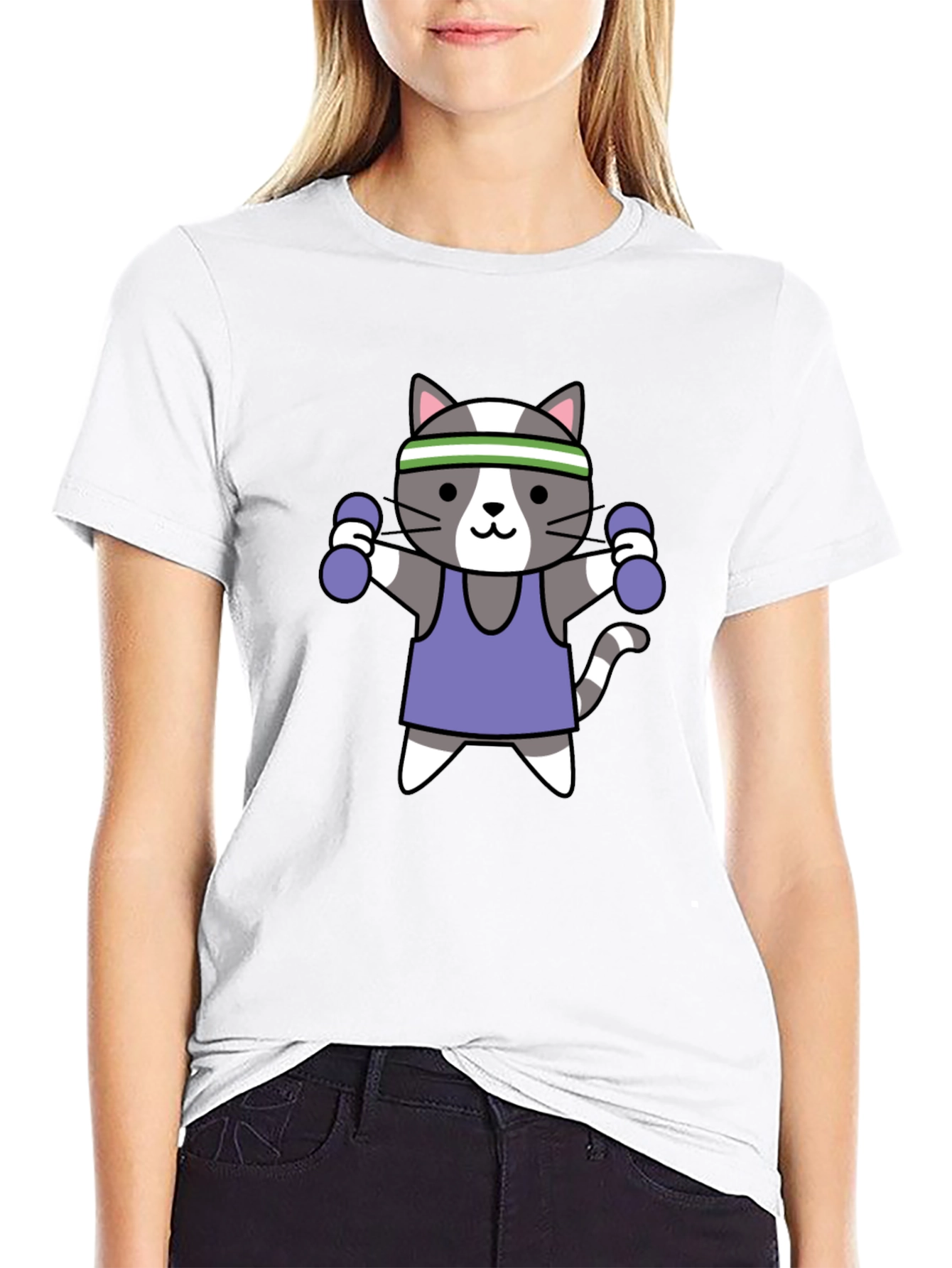 Workout Cat Graphic T-Shirt - Black Cotton Tee