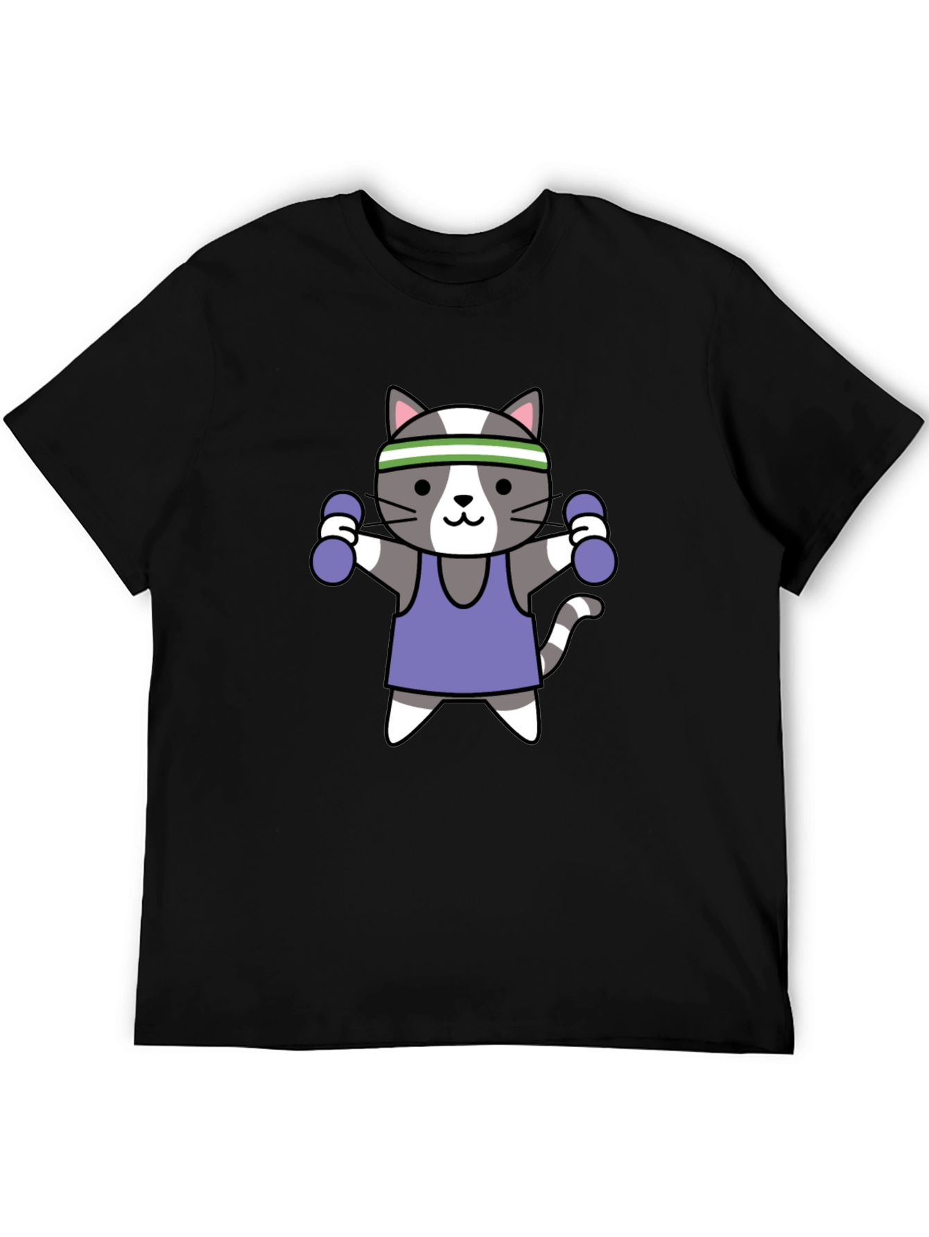 Workout Cat Graphic T-Shirt - Black Cotton Tee