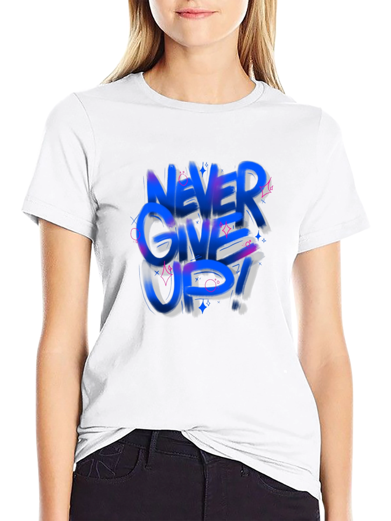 Never Give Up Graphic Tee - Trendy Black T-Shirt
