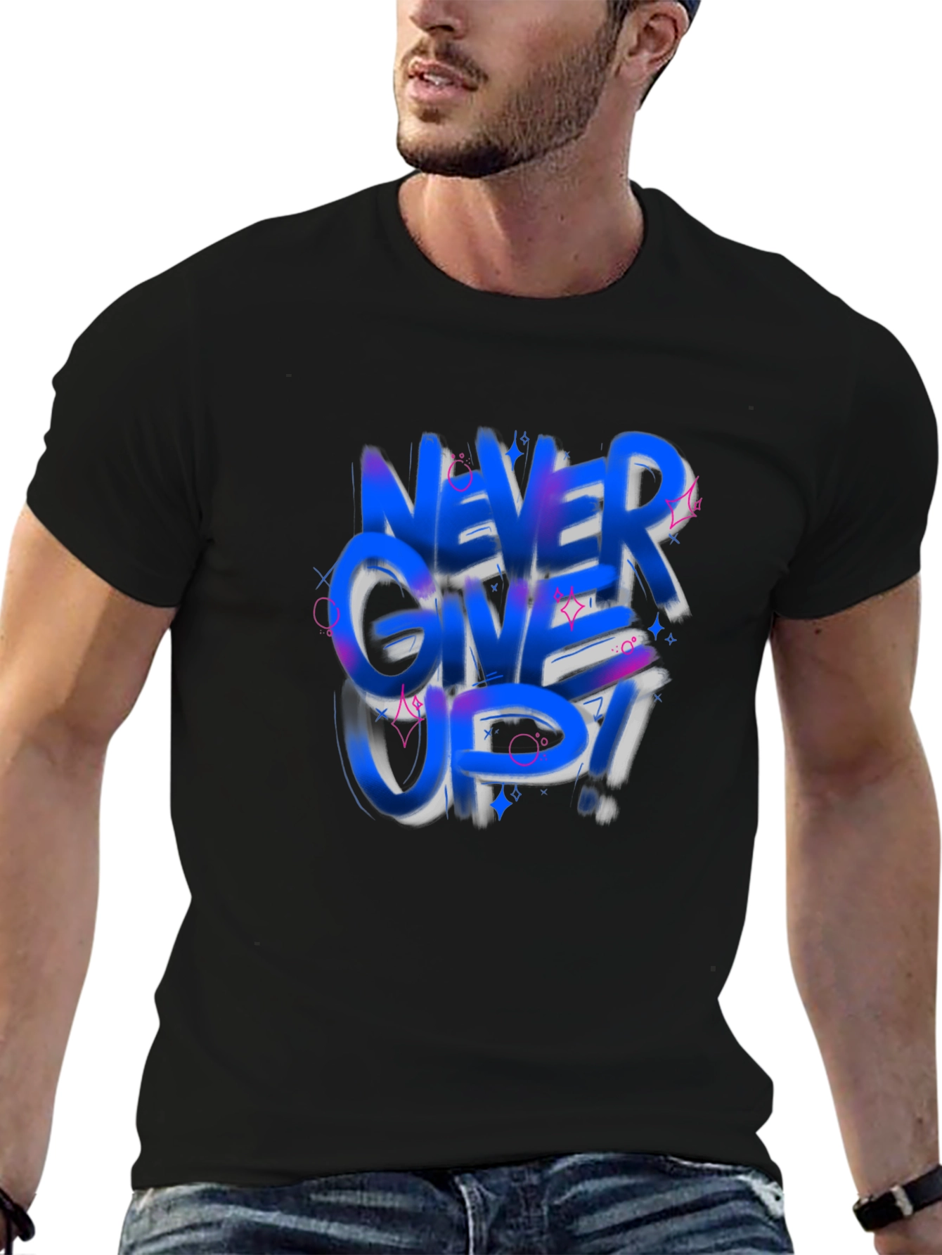 Never Give Up Graphic Tee - Trendy Black T-Shirt