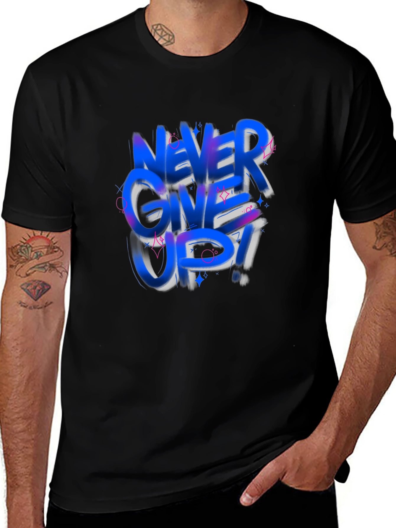 Never Give Up Graphic Tee - Trendy Black T-Shirt