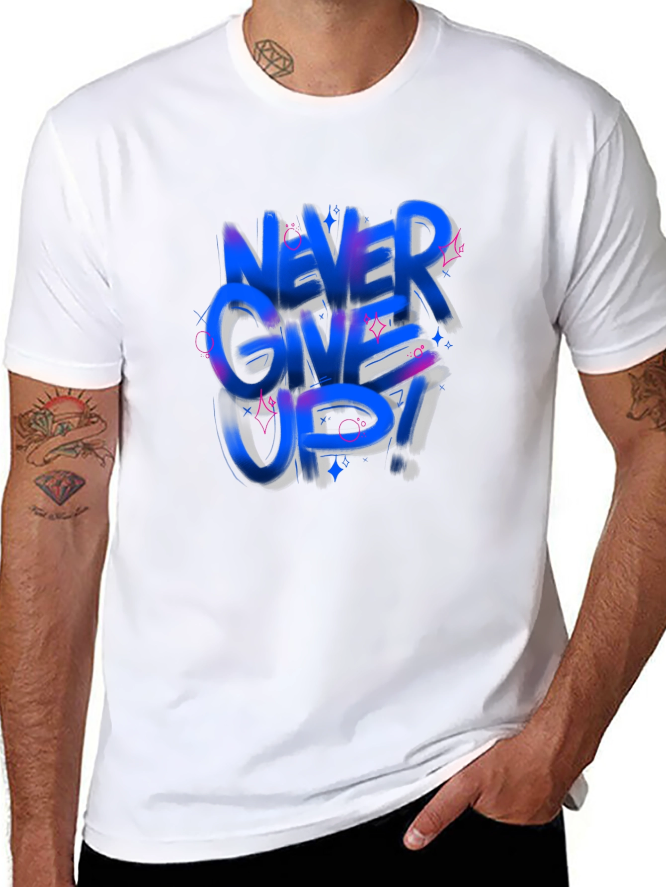 Never Give Up Graphic Tee - Trendy Black T-Shirt