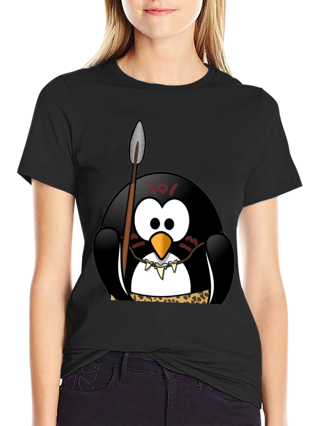 Tribal Penguin Graphic T-Shirt - Black Cotton Tee