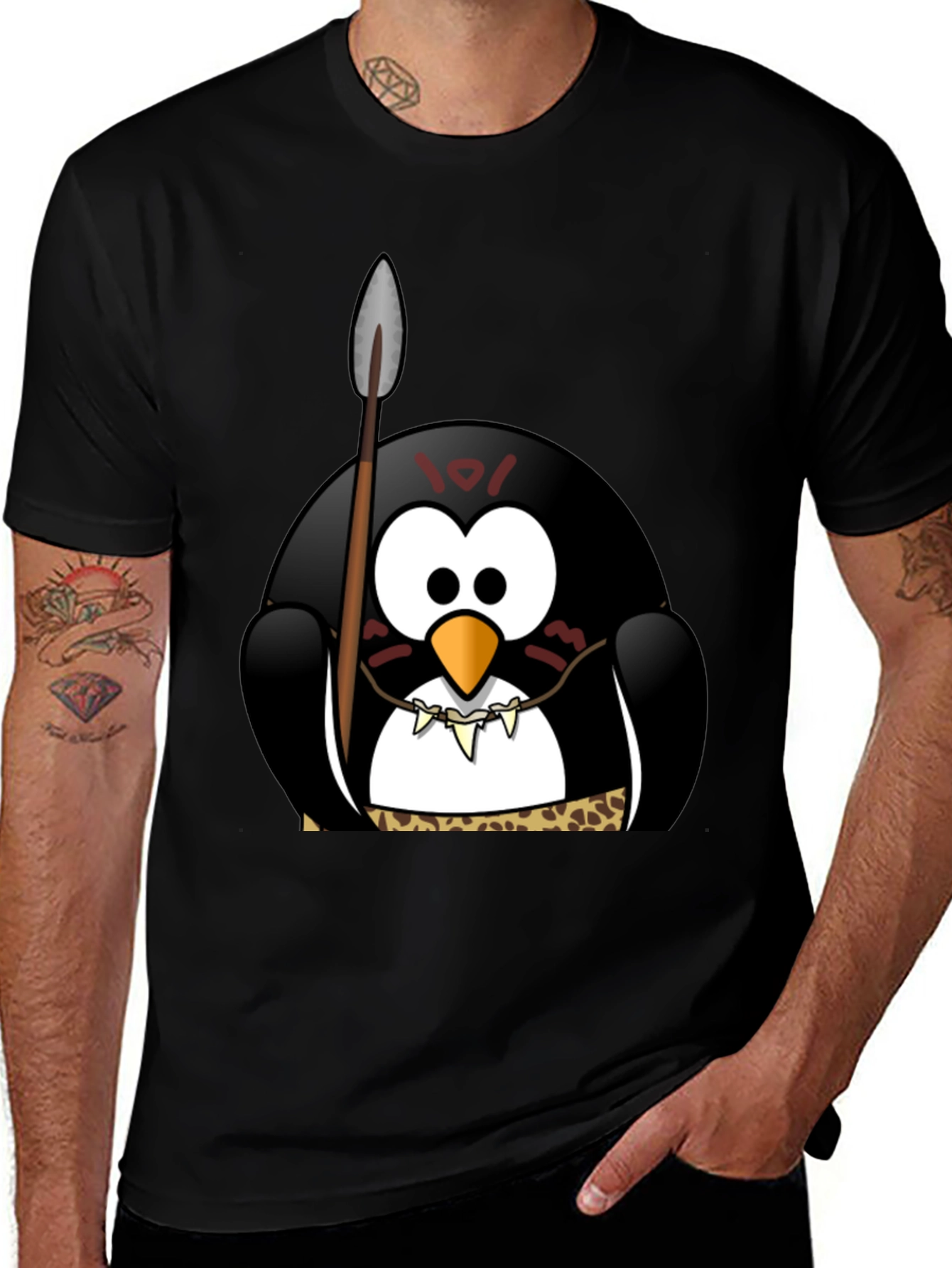 Tribal Penguin Graphic T-Shirt - Black Cotton Tee