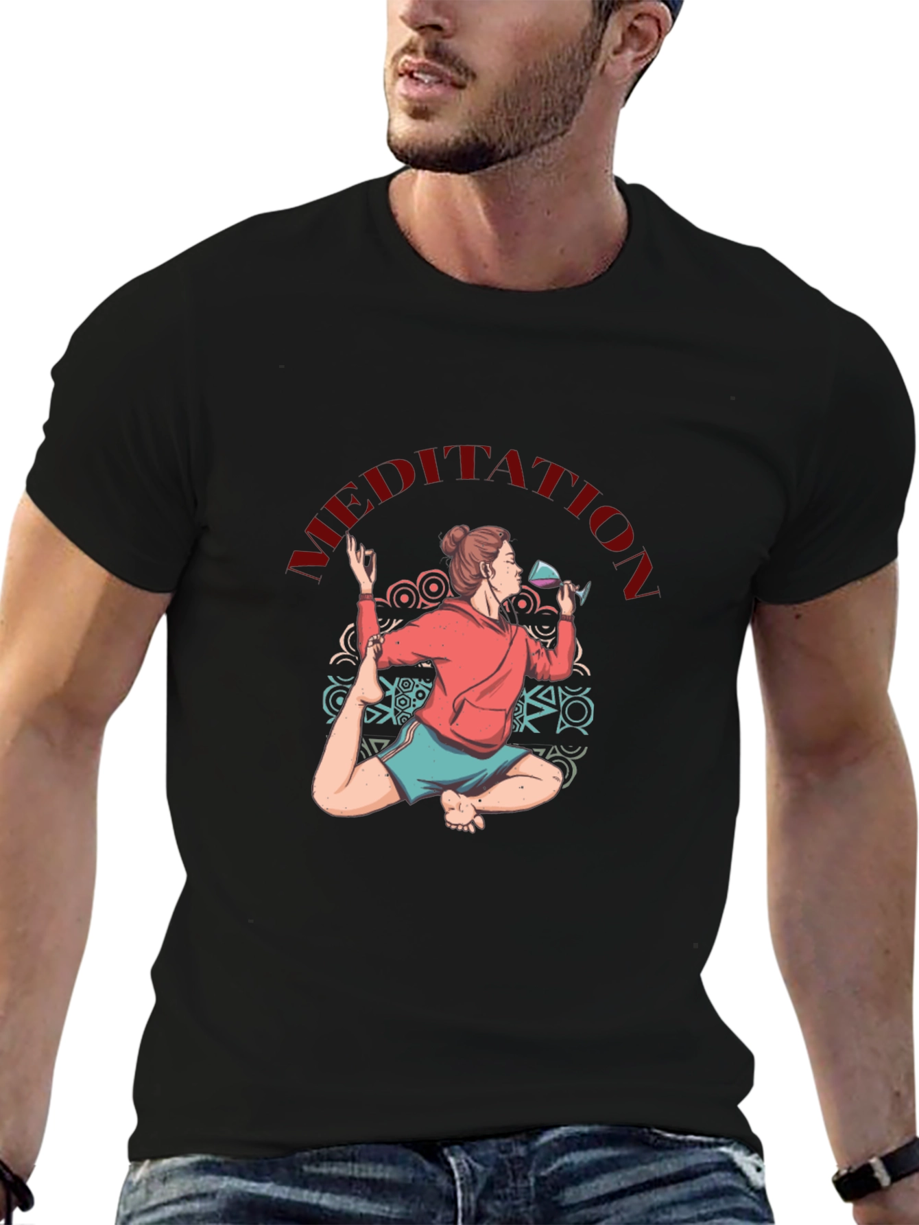 Meditative Yoga Wine Lover T-Shirt