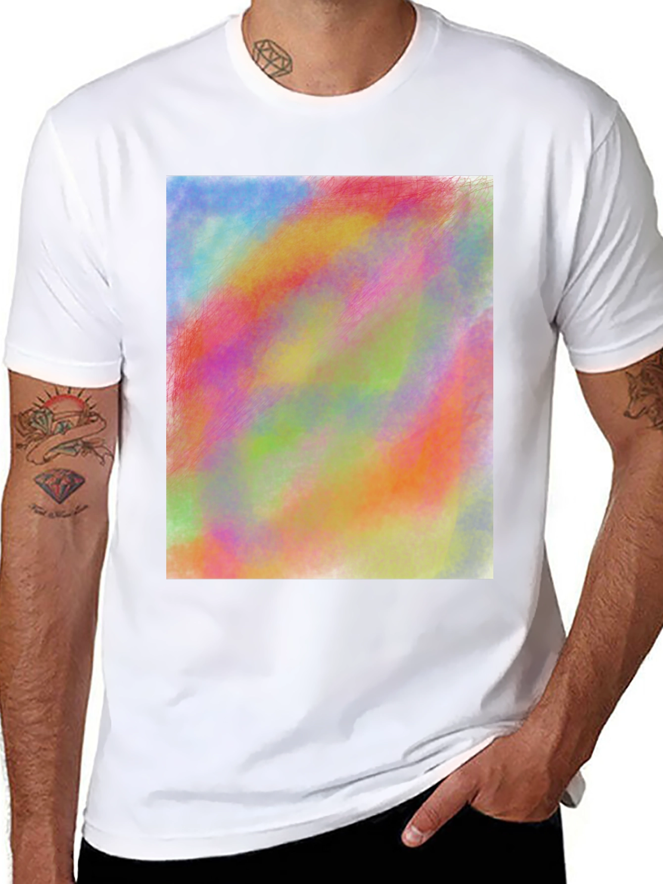 Vibrant Abstract Art Print Black Tee Shirt
