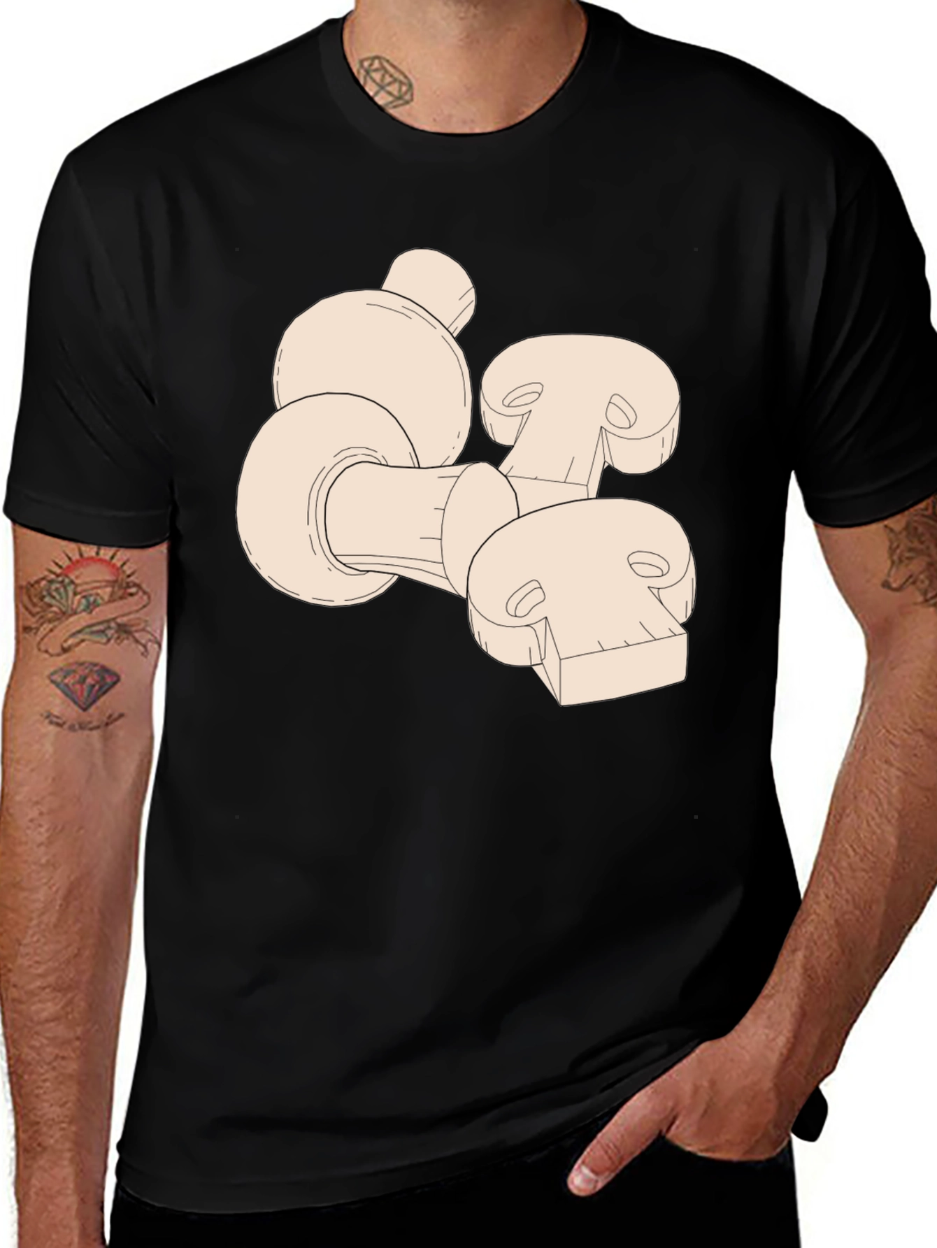 Mushroom Graphic Print Mens Black T-Shirt