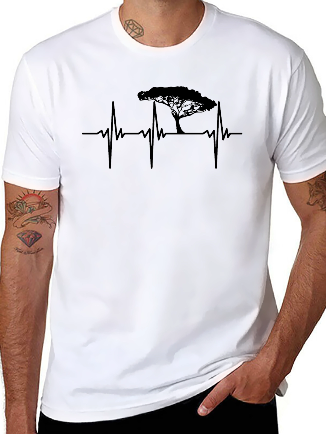 Heartbeat Tree Graphic Tee - Black Unisex T-Shirt