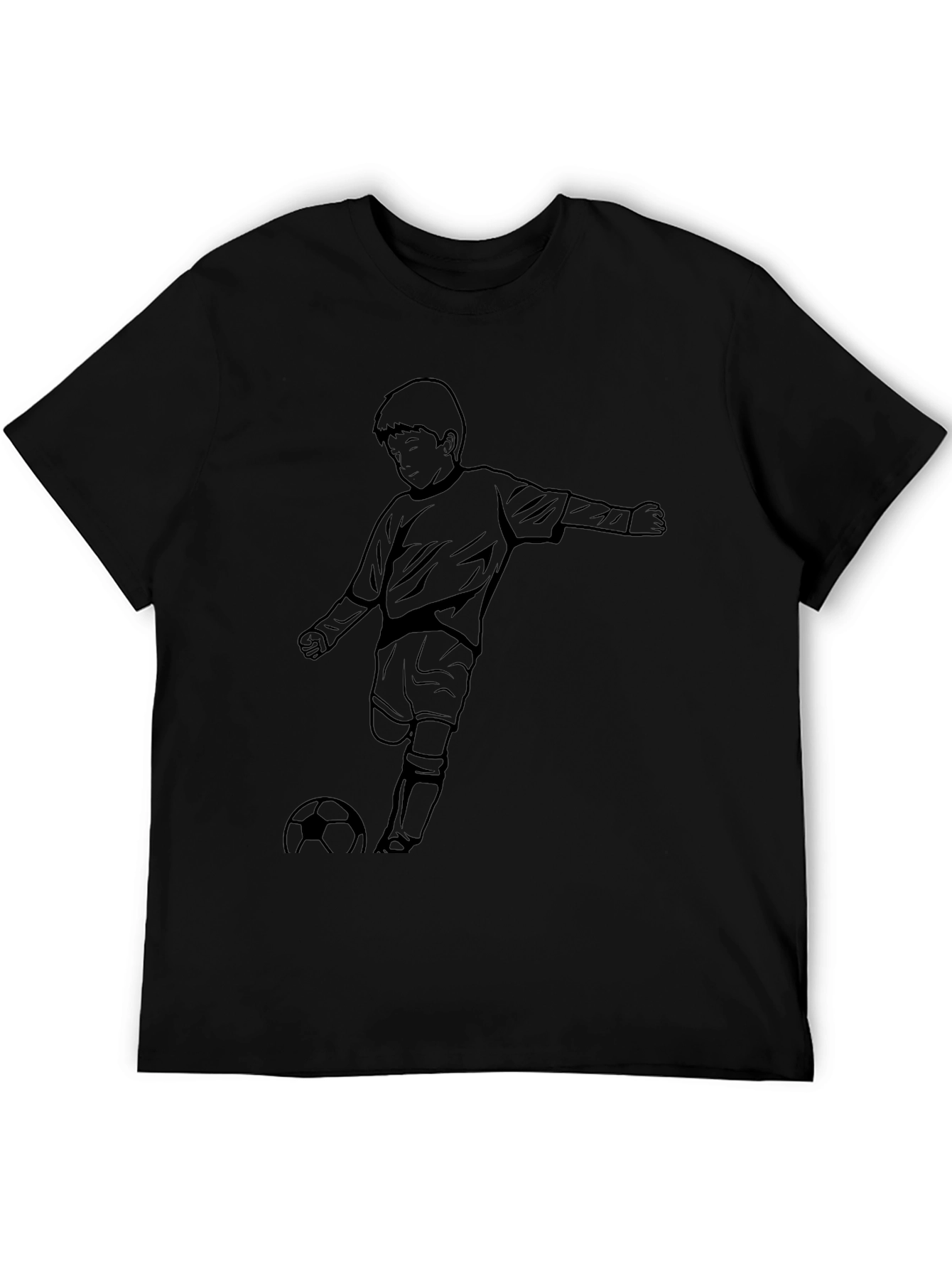 Boy Soccer Graphic Tee - Black Cotton T-Shirt