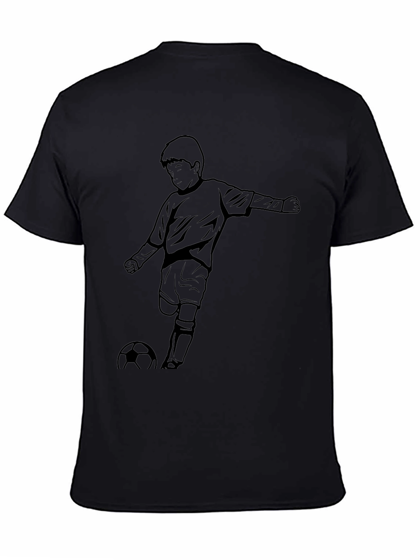 Boy Soccer Graphic Tee - Black Cotton T-Shirt
