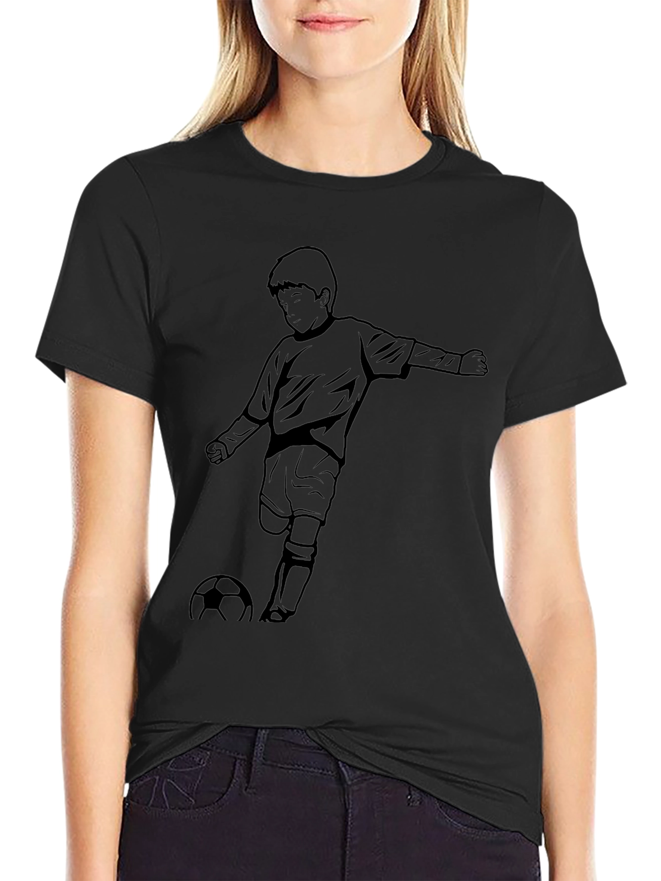 Boy Soccer Graphic Tee - Black Cotton T-Shirt