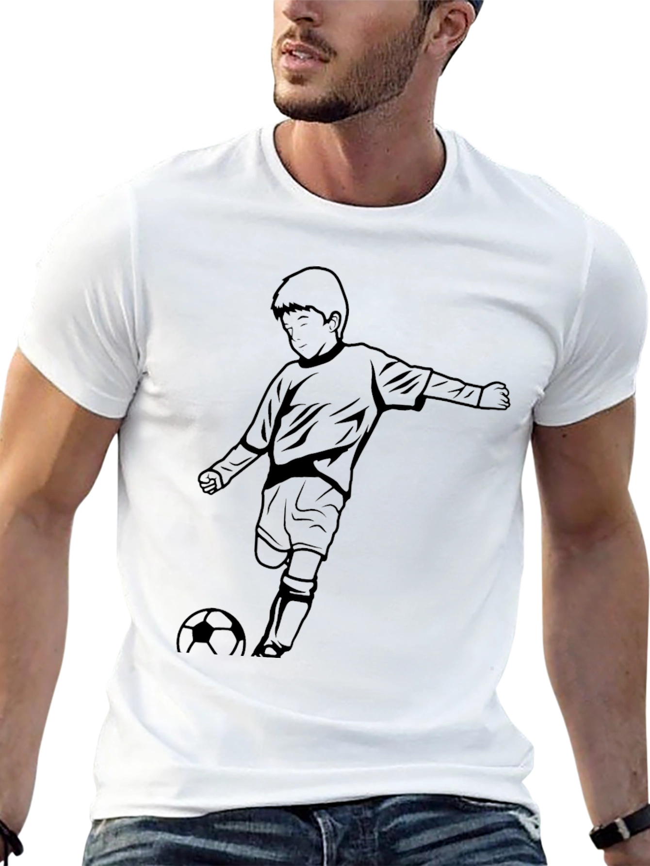 Boy Soccer Graphic Tee - Black Cotton T-Shirt