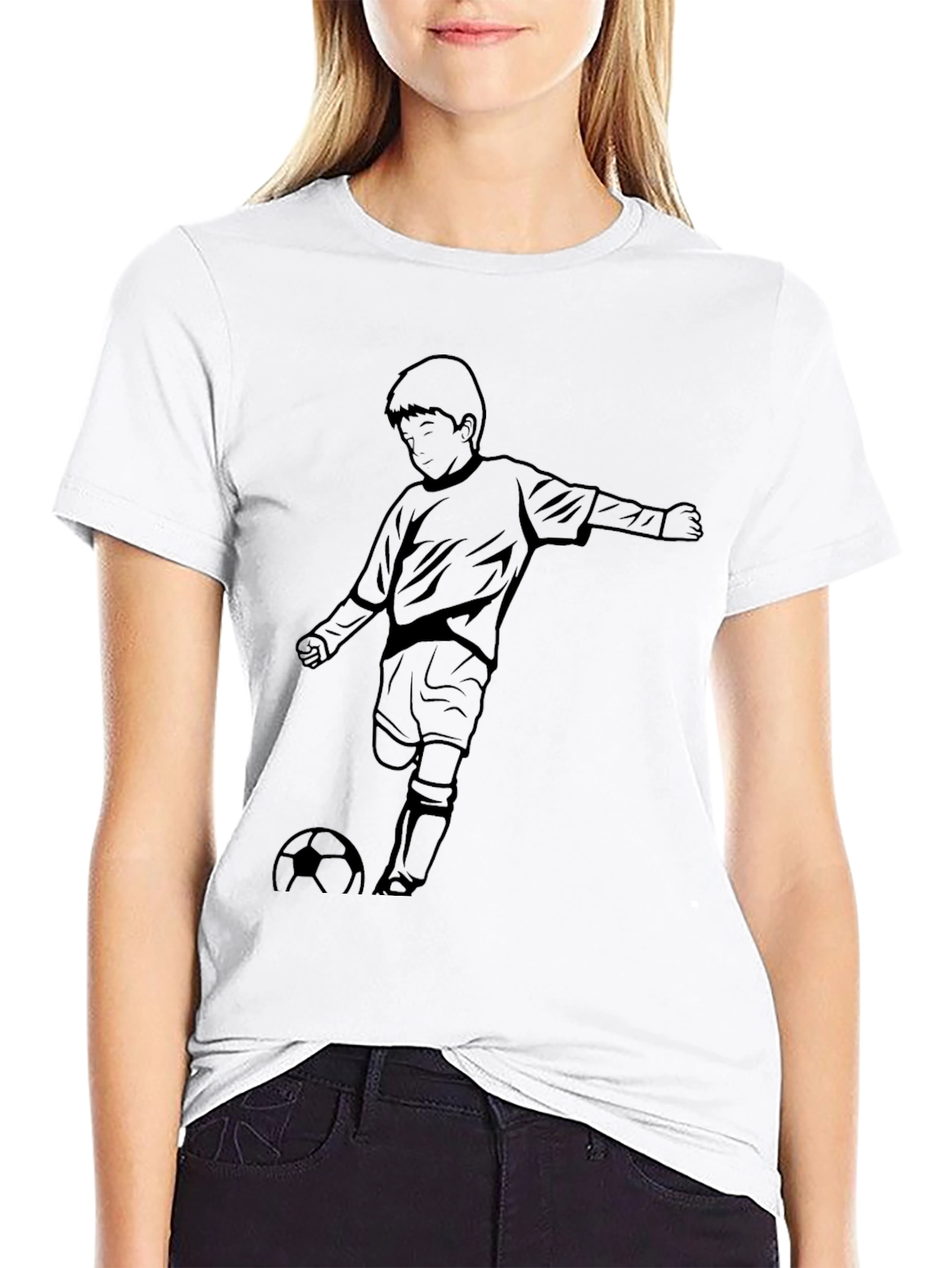 Boy Soccer Graphic Tee - Black Cotton T-Shirt