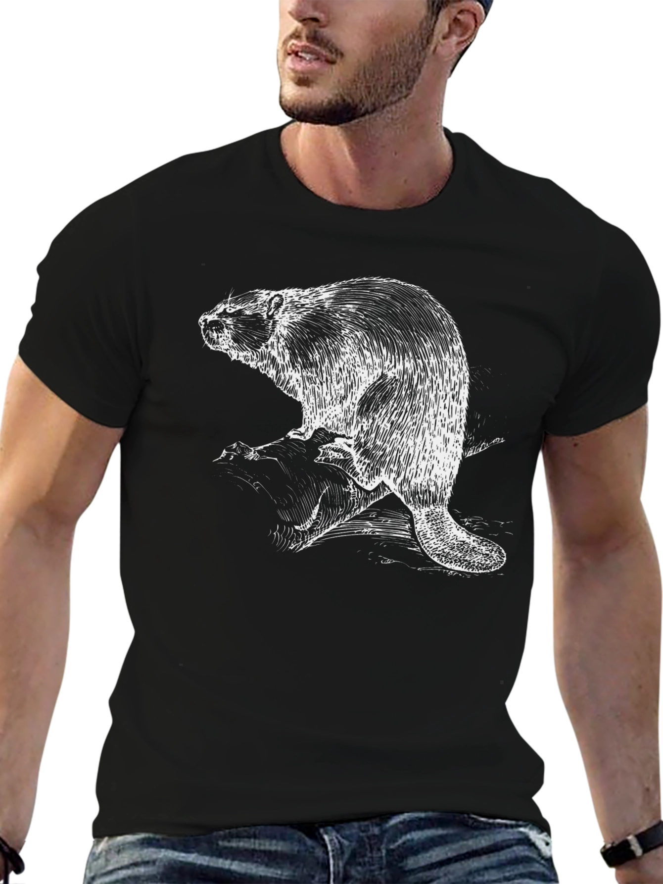 Beaver Graphic T-Shirt - Black Cotton Tee