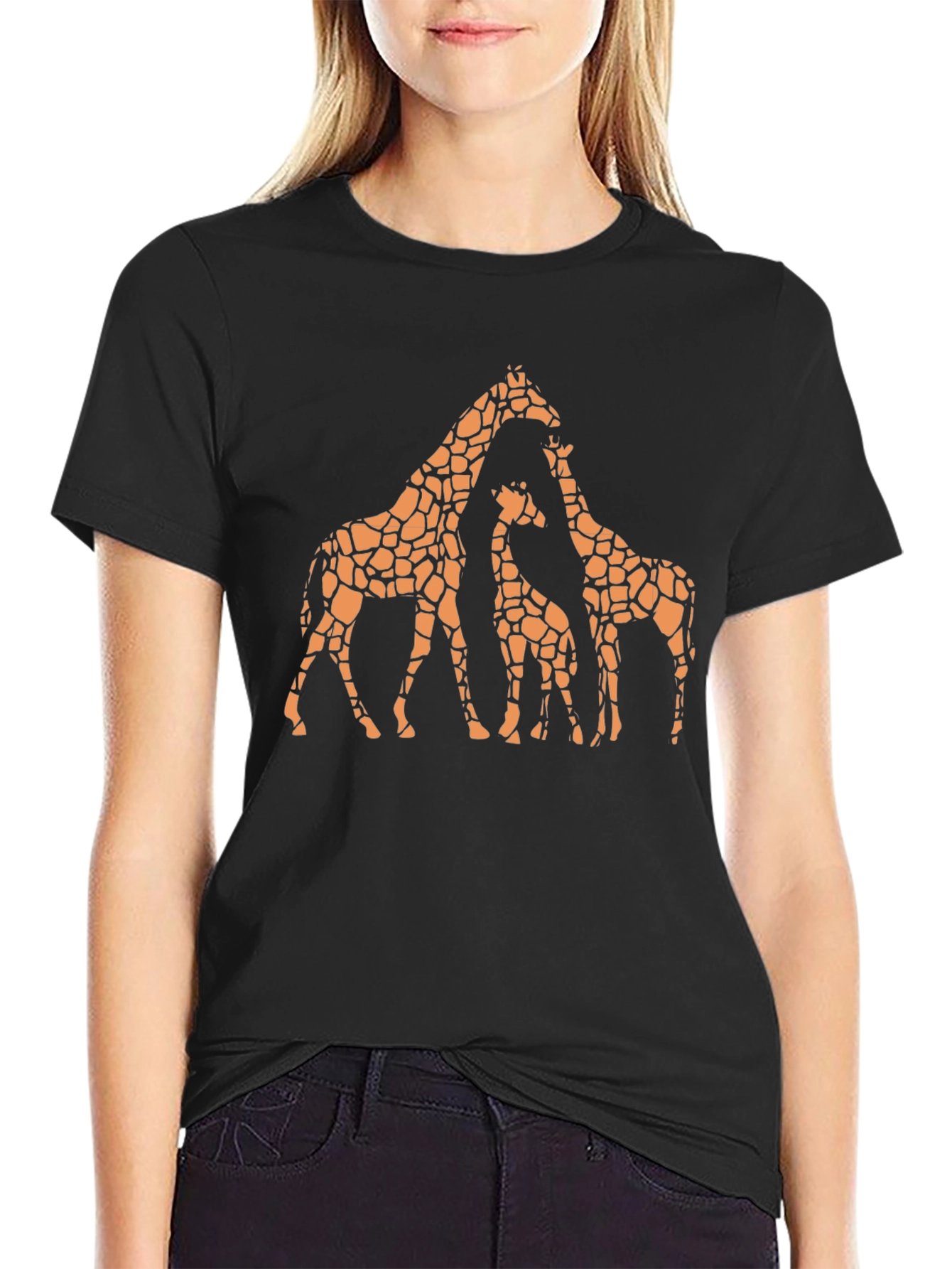 Giraffe Family Graphic Tee - Black Cotton